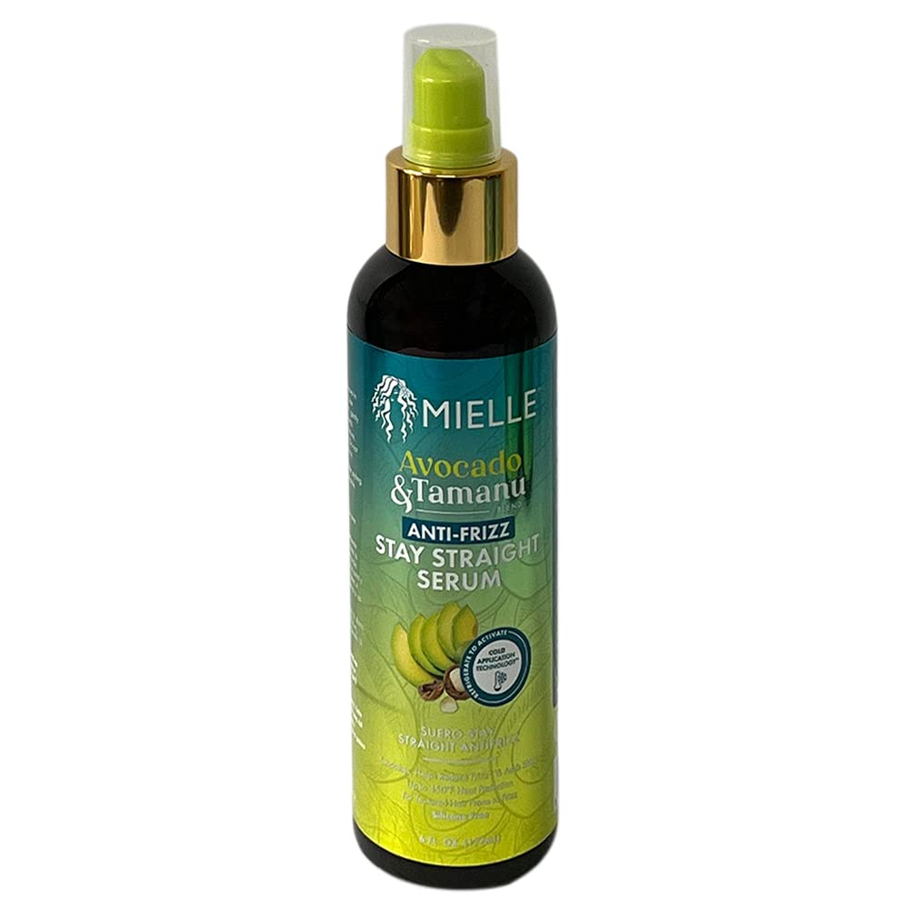 Mielle Avocado & Tamanu Anti-Frizz Hair Care Bundle - Shampoo, Conditioner & Stay Straight Serum Set (3PCS) for Smooth, Frizz-Free Hair - Perfect for Daily Hair Care & Styling