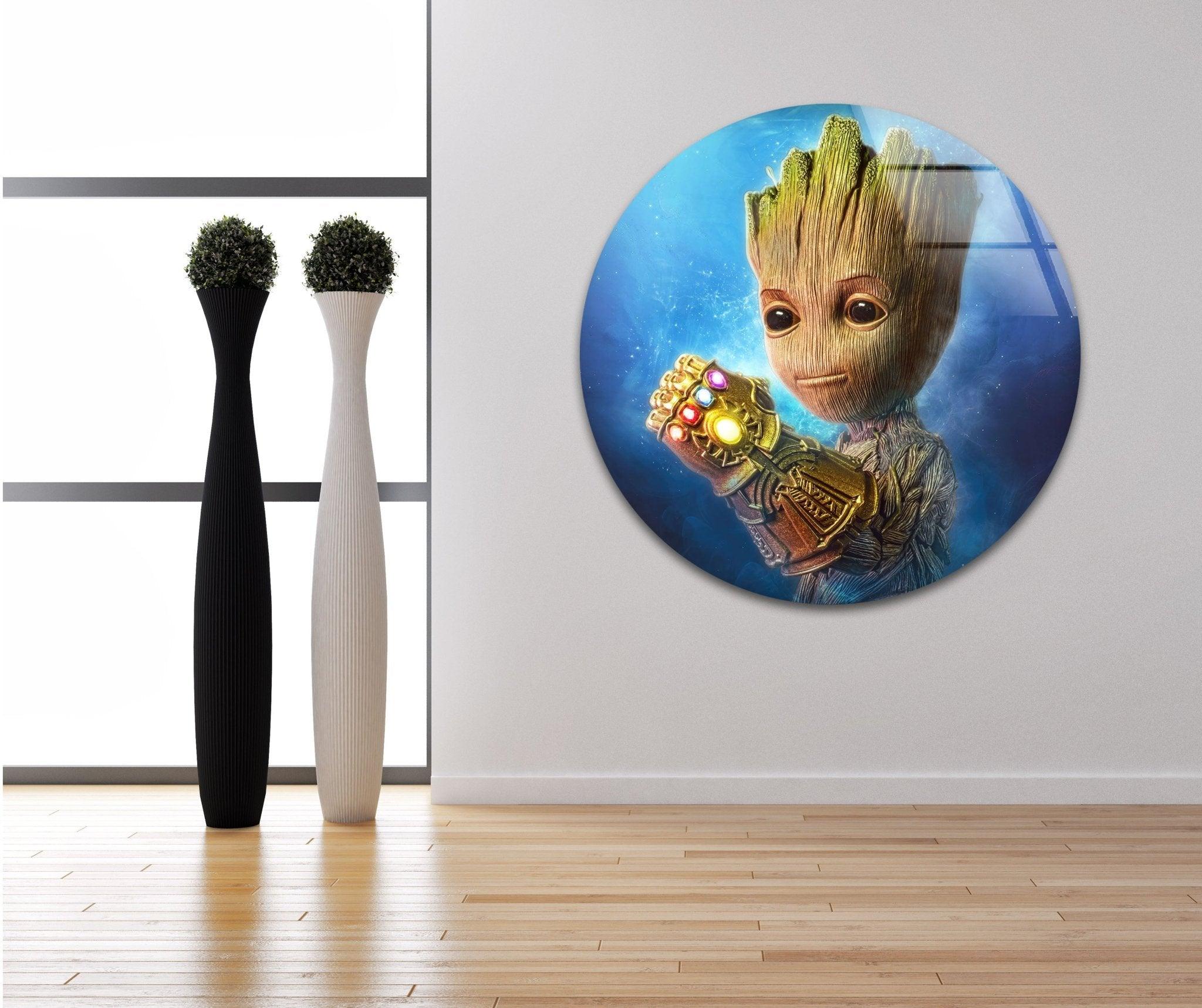 Marvel Avengers Baby Groot Glass Wall Art Decor - Perfect for Nursery, Kids Room & Superhero Themed Home Decor
