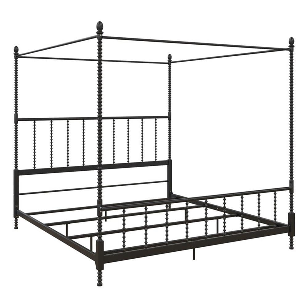 Pemberly Row King Size Canopy Bed Frame with Headboard & Footboard - Sturdy Metal Slats, No Box Spring Required, Easy Assembly - Perfect for Master Bedroom, Guest Room & Luxury Bedroom Decor