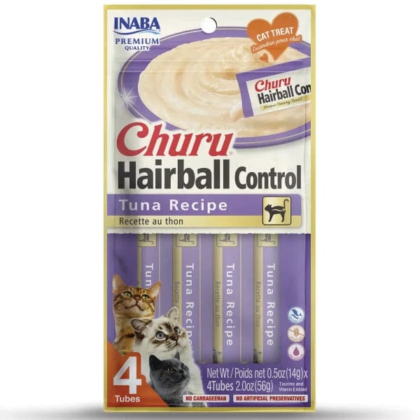 Inaba Churu Hairball Control Tuna Recipe Creamy Purée Cat Treat - Delicious & Digestible Cat Snack for Hairball Relief & Hydration - Perfect for Picky Eaters, Training Rewards & Bonding Time
