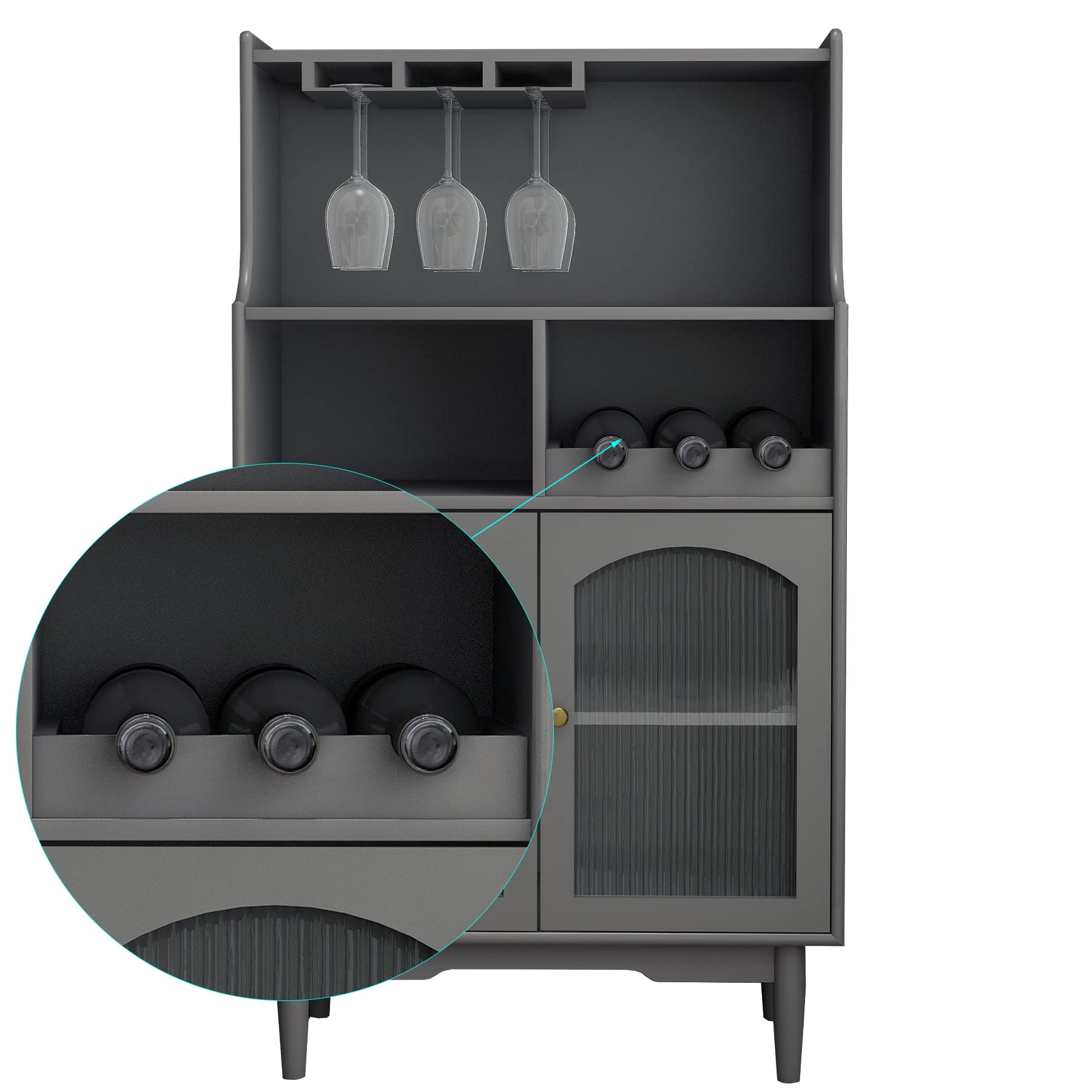 mikibama Wooden Bar Cabinet with Storage - Glass Hanger & Wine Rack Buffet Sideboard, Accent Console Table Credenza for Liquor, Kitchen, Living Room, Pub - Perfect for Home Entertaining & Dining Room Decor