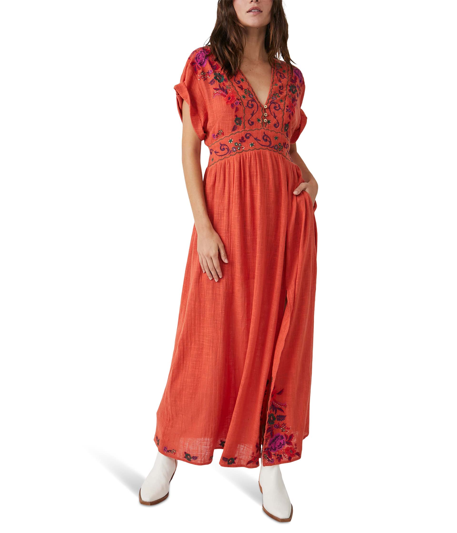 Free People Maisle Dress for Women - Short Sleeve Elastic Waist Summer Dress, Stylish & Breathable Flowy Midi Dress for Casual Wear, Beach, Date Night & Vacation