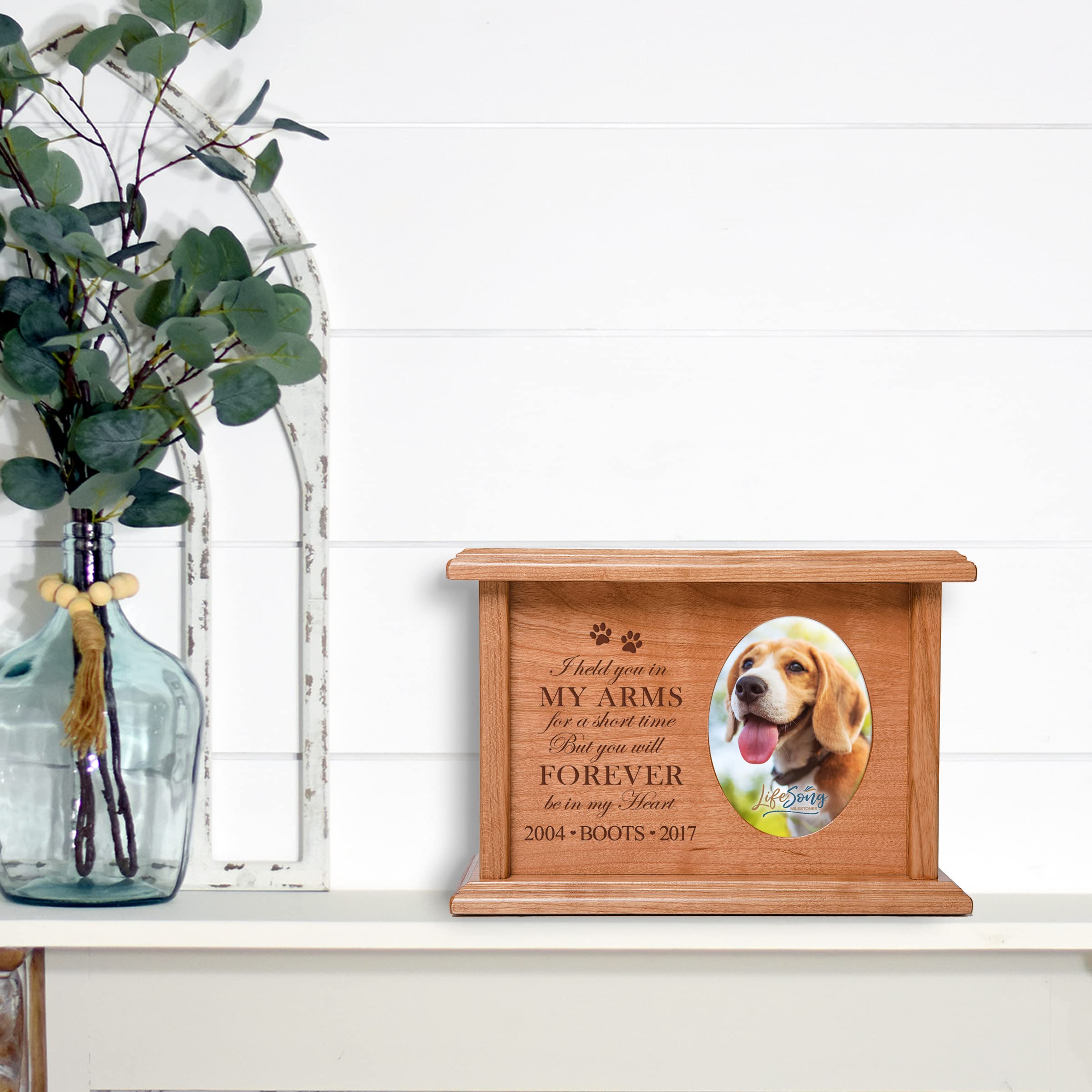 Personalized Pet Cremation Urn - Large Engraved Wooden Memorial Box for Dog & Cat Ashes with Photo Frame | Pet Loss Keepsake, Wall-Mounted Urn for Decorative Remembrance | Perfect for Home Memorials & Pet Tributes