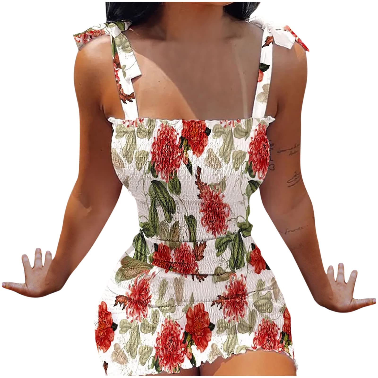 Sexy Floral Print Shirred Mini Dress for Women - Tied Frill Summer Casual Dress with Floral Details | Perfect for Beach Vacations, Date Nights & Summer Parties