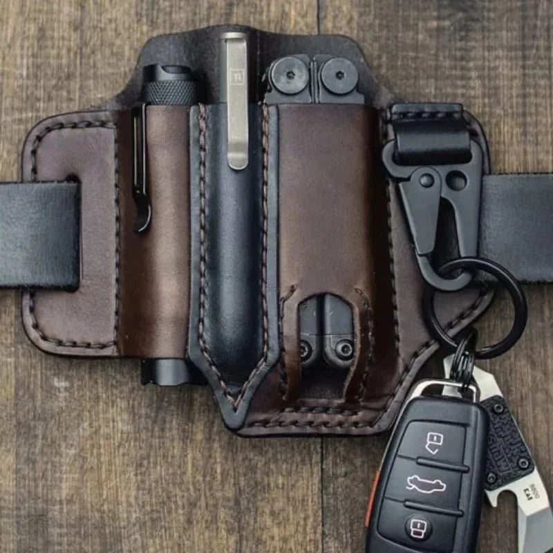 **Men's Genuine Leather EDC Belt Loop Waist Holster - Durable Outdoor Multitool Sheath for Camping, Hiking & Everyday Carry**