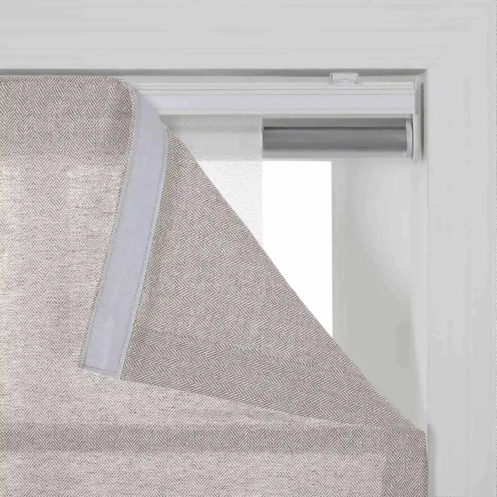 Ron Linen Cotton Herringbone Roman Shade - Cordless Window Treatment for Living Room, Bedroom & Office (Blackout/Sheer Options)