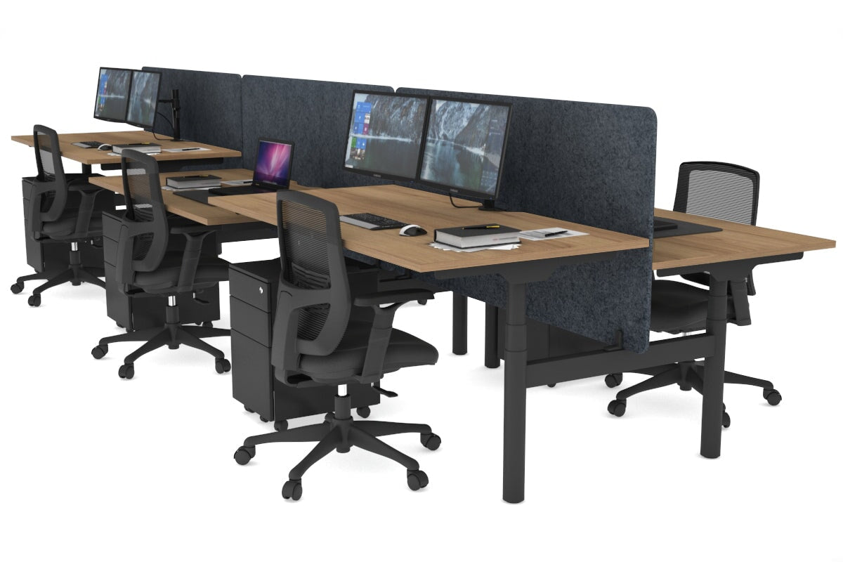 Flexi Premium Height Adjustable 6-Person H Bench Workstation - Black Frame [1400L x 800W with Cable Management] - Ideal for Office, Coworking Spaces & Collaborative Work Environments