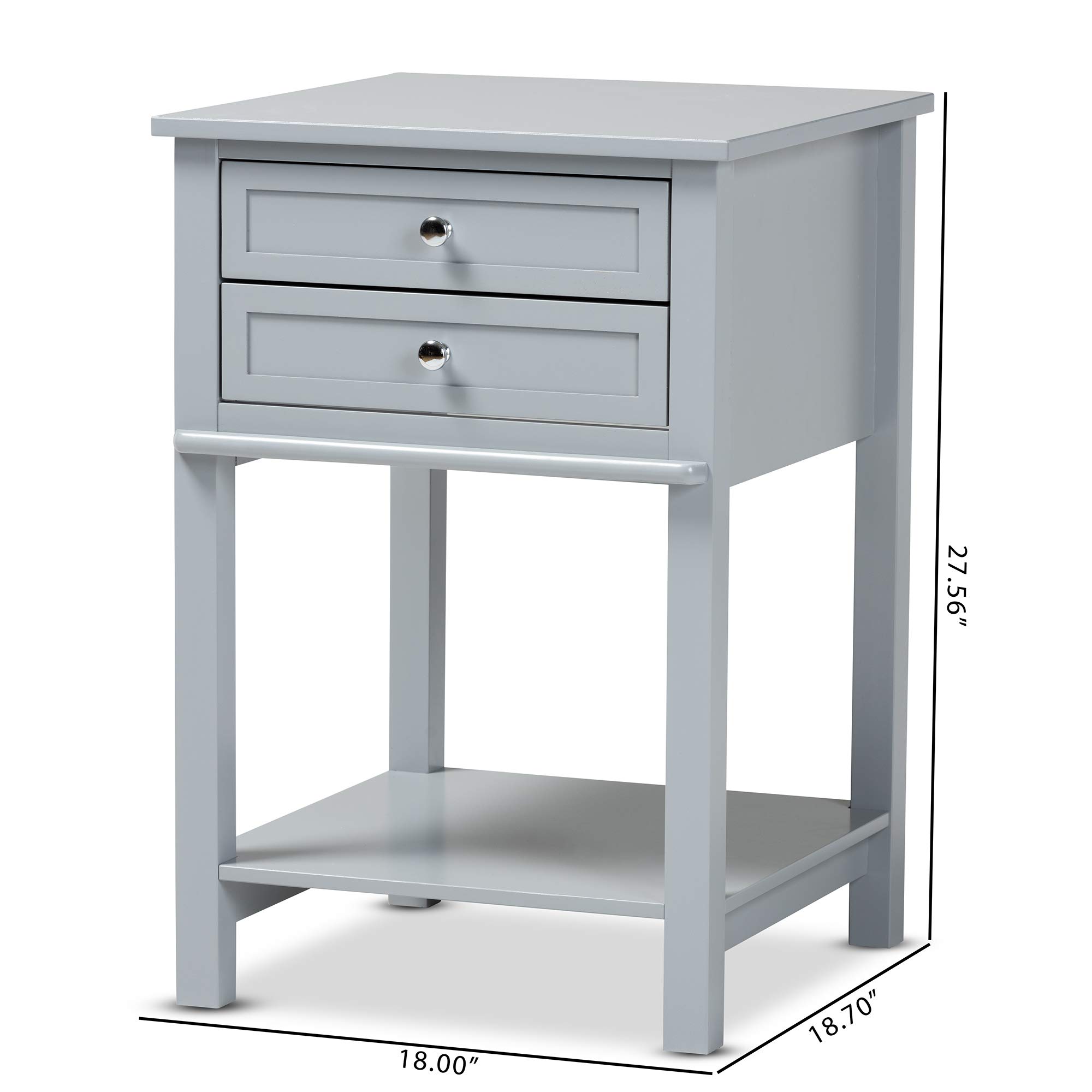 Baxton Studio Modern Nightstand with Drawer - Light Grey Finish for Bedroom Furniture & Home Decor