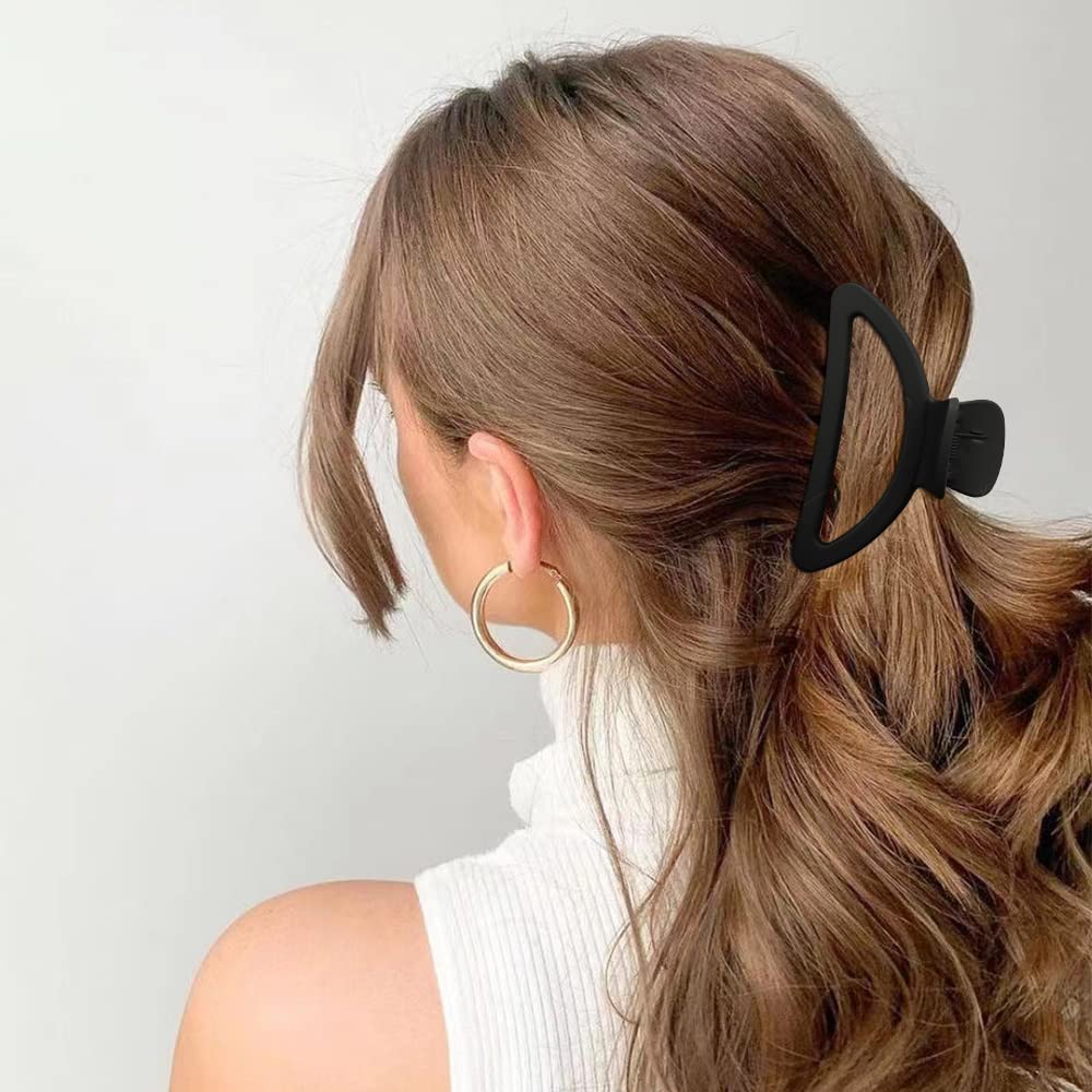 Canitor Hair Clips Set - 4Pcs Black Acrylic Semicircle Claw Clips for Women, Strong Hold Hair Accessories for Thick & Thin Hair - Perfect for School, Work, Gym & Everyday Styling
