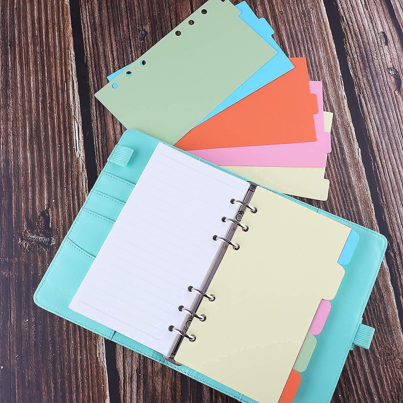Antner A6 PU Leather Notebook Binder (Mint Blue) with 3-Pack Refill Paper, 160 Neon Page Markers & Dividers - Perfect for School, Office & Planner Organization