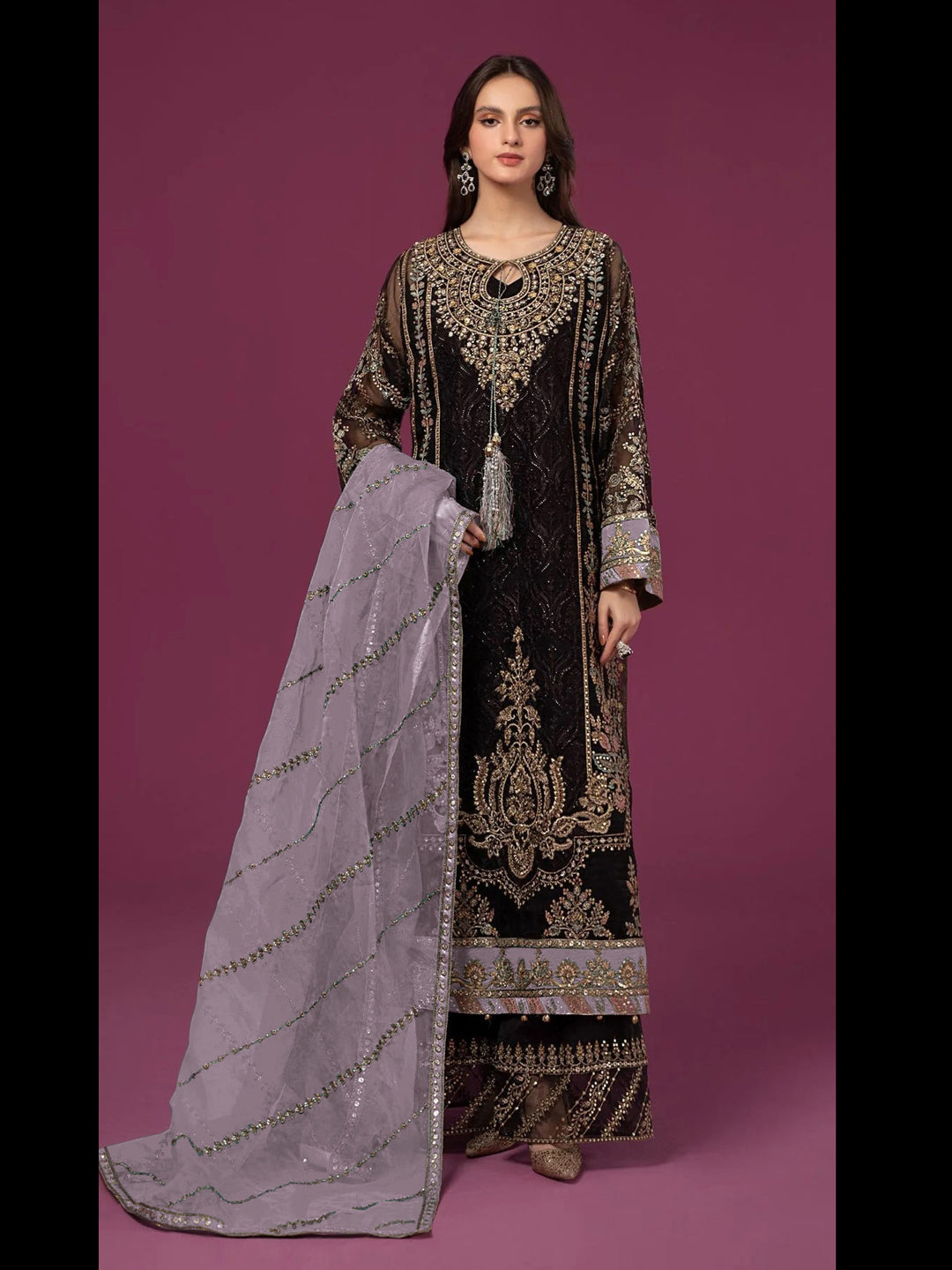 Elegant Black Designer Semi-Stitched Palazzo Suit with Exquisite Embroidery - Perfect for Weddings, Parties & Special Occasions