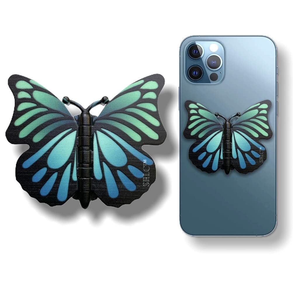 SRLC Cute Butterfly Phone Grip Socket - Collapsible Stand & Holder for All Smartphones & Cases (Emerald Green) | Perfect for Hands-Free Viewing, Selfies & Secure Grip