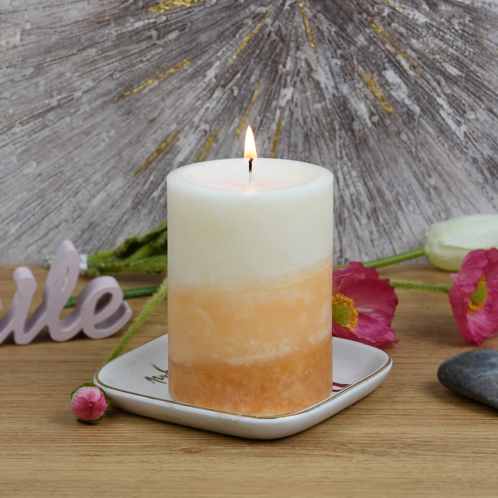 4 Inch Ginger Peach Scented Pillar Candle - Handmade Soy Wax Candle for Home Decor, Relaxation & Aromatherapy | Perfect for Living Room, Bedroom, Bathroom & Gift Giving