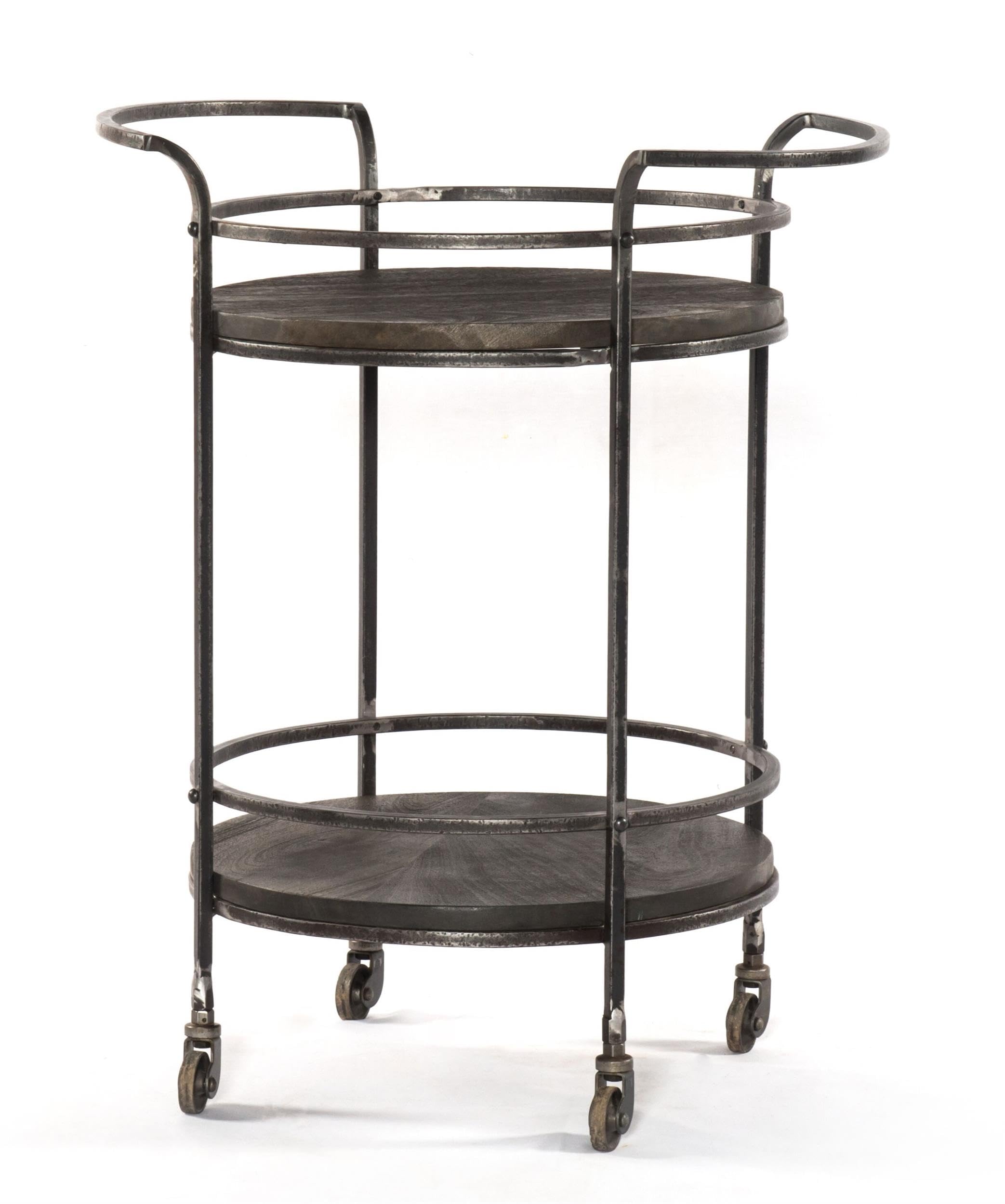 Onyx Glen Solid Wood Bar Cart with Iron Frame - Gray Mobile Serving Cart for Home, Office, or Outdoor Entertaining