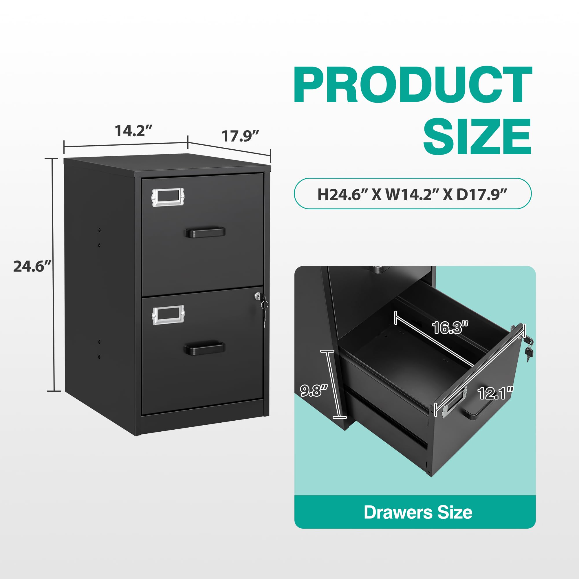 SESESOL 2-Drawer Locking File Cabinet - Vertical Metal Filing Cabinet for Home Office, Under Desk Storage, Letter Size Document Organizer - Perfect for Office, Study Room & Home Workspace Organization