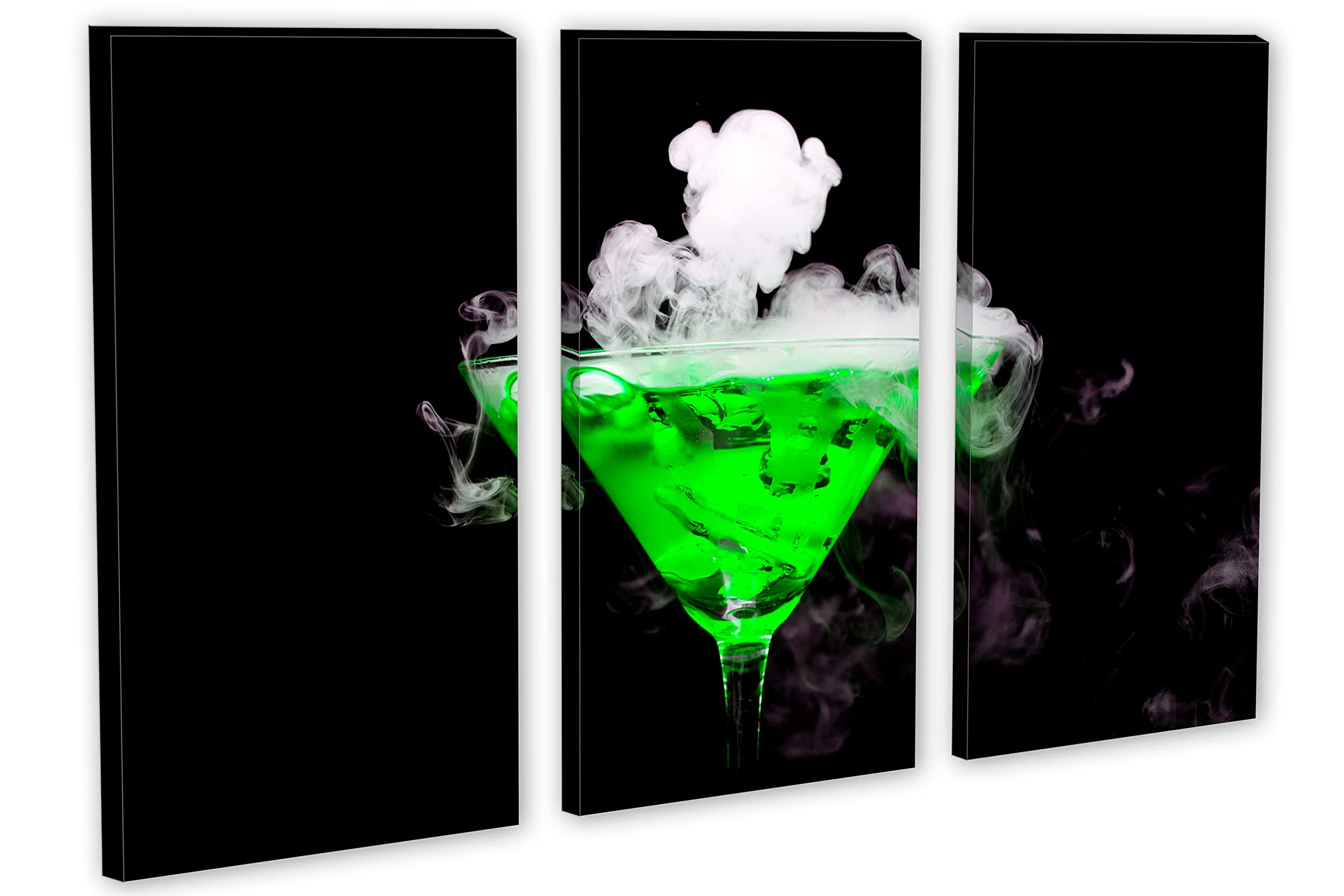 24x16 Inch Green Cocktail Ice Vapor Canvas Print - 3 Panel Split Triptych Wall Art for Home & Office Decor | Modern Abstract Painting for Living Room, Bedroom & Bar Design