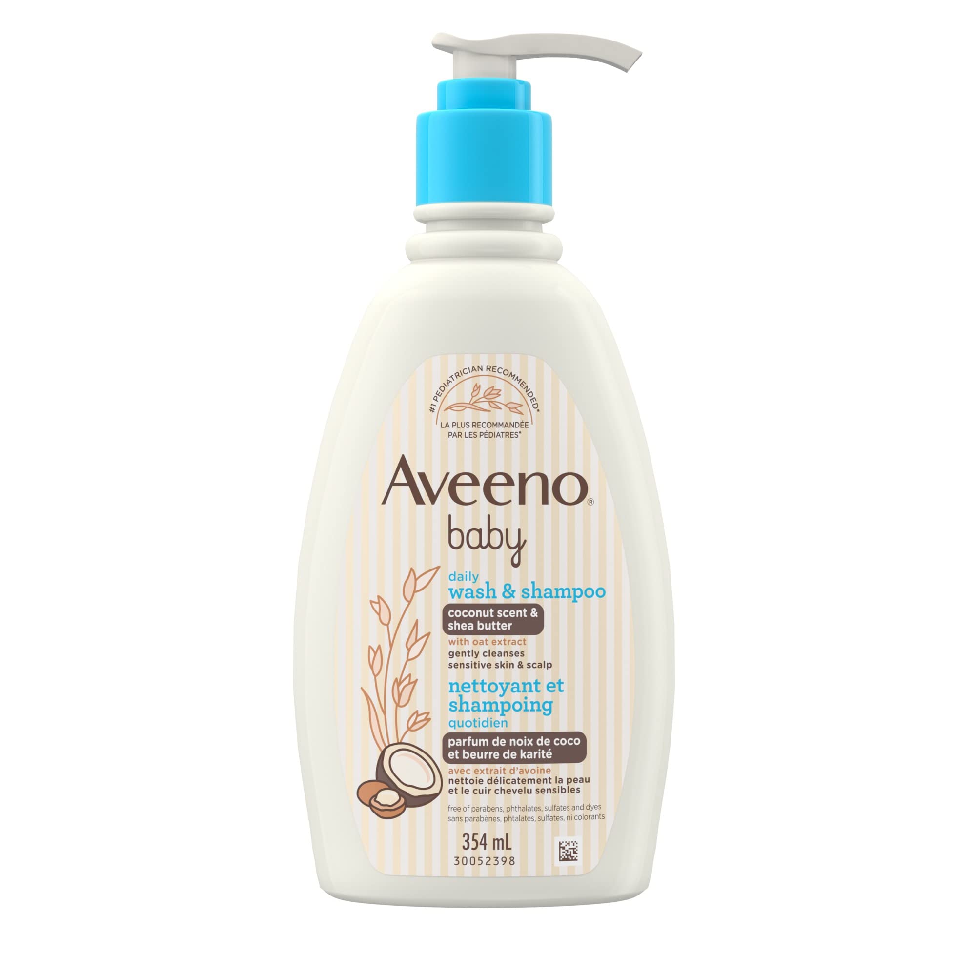 Aveeno Baby Daily Moisturizing Wash & Shampoo with Coconut Scent - 12 fl oz (354 mL) | Gentle Cleanser for Newborns & Infants | Tear-Free Bath Time & Hair Care Solution