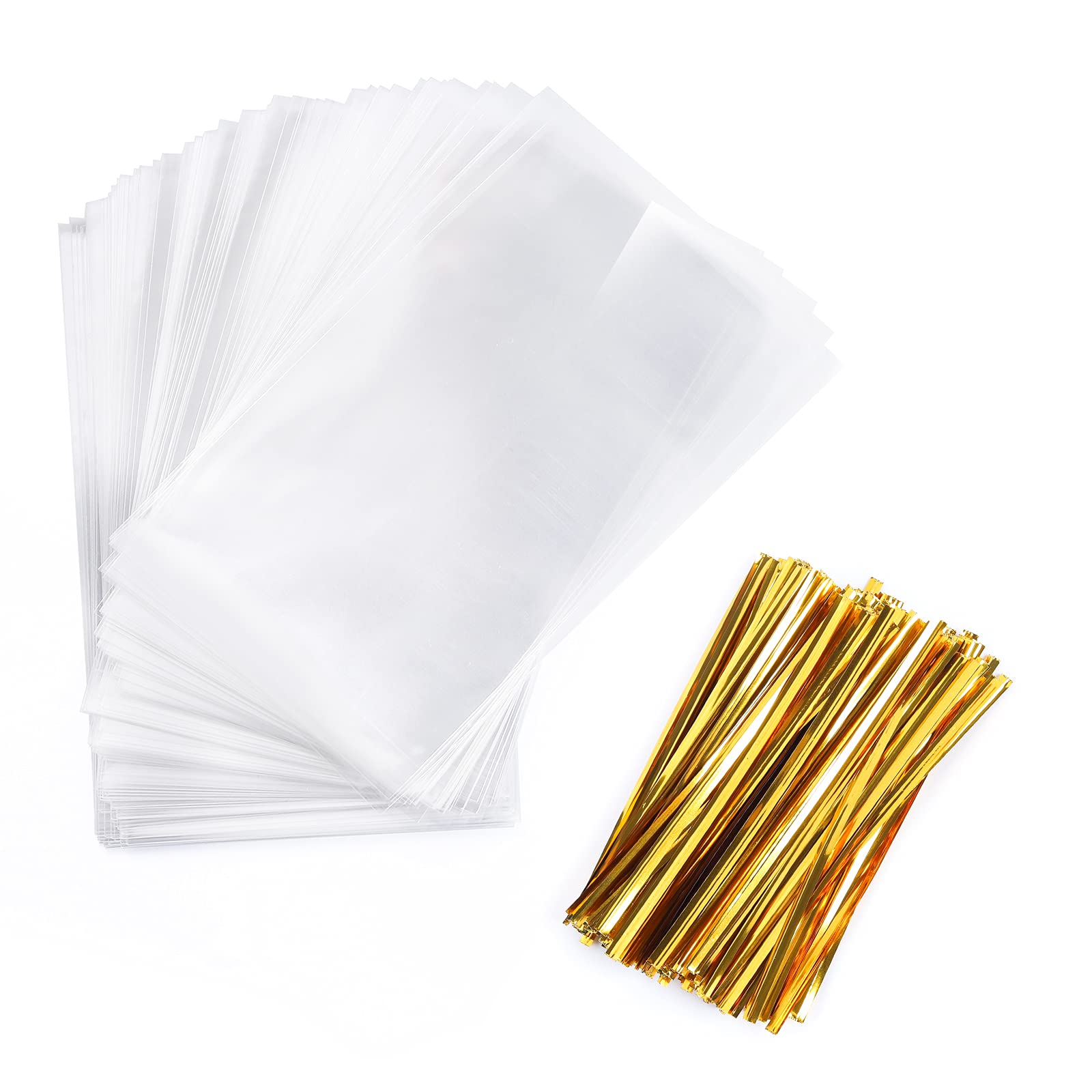200 Pack 4'' x 9'' OPP Plastic Treat Bags with 4