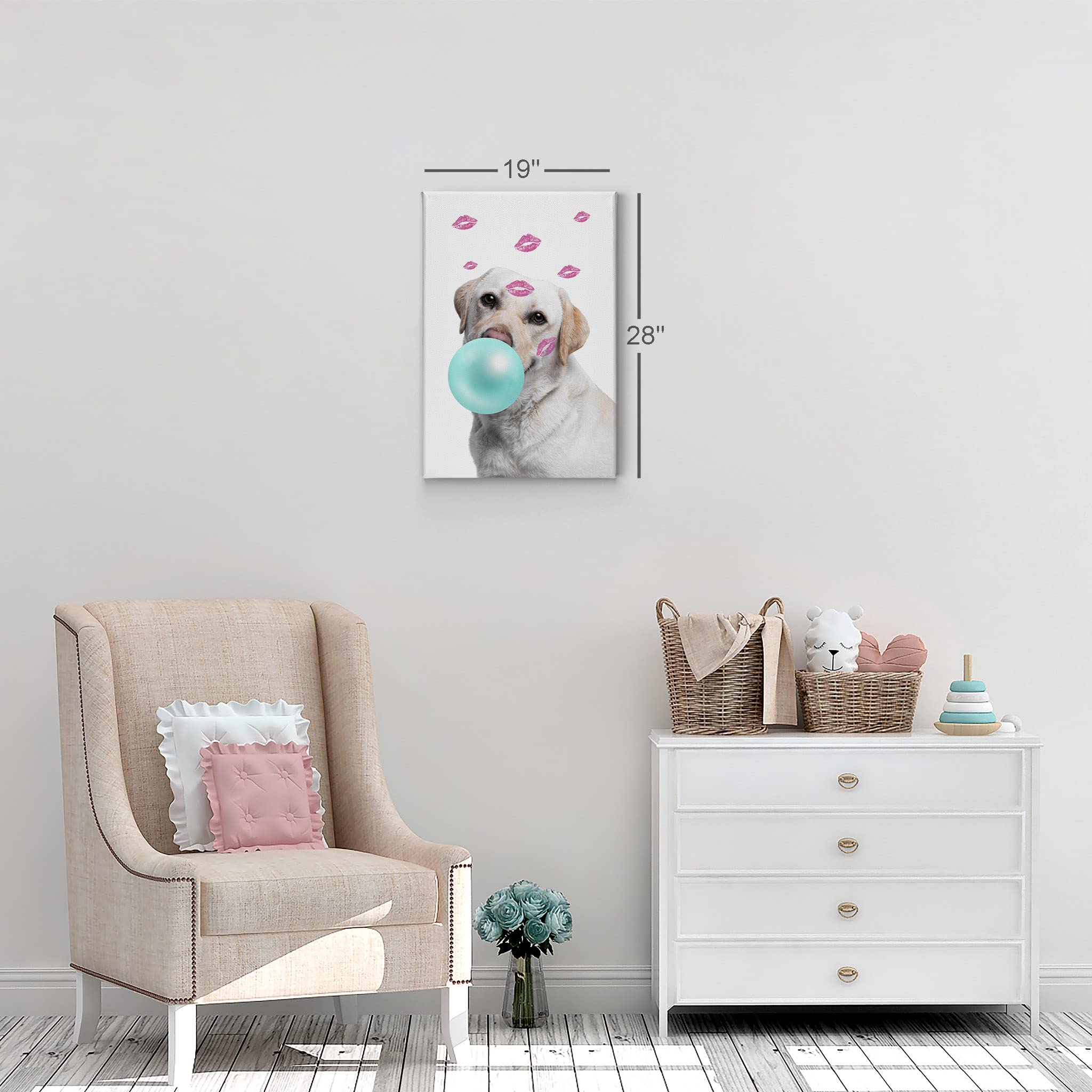 Labrador Retriever Dog Chewing Bubble Gum Canvas Wall Art - 36x24 Inch Pet Portrait Pop Art Print for Living Room, Bedroom & Nursery Decor - Perfect Gift for Dog Lovers (Teal Blue Design)