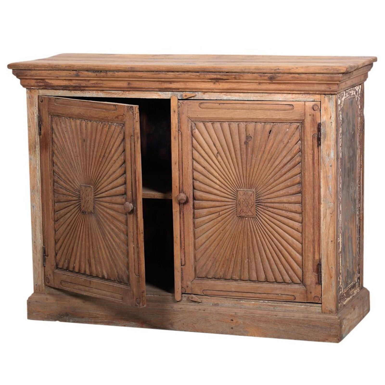 French Colonial Solid Wood Sideboard Buffet Hutch - Hand Carved 1.1M - Elegant Dining Room Storage for Formal Entertaining & Home Decor