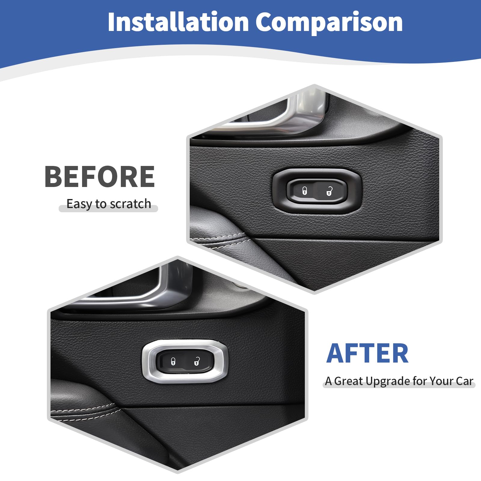 Jeep Wrangler JL JLU & Gladiator JT Door Lock Switch Button Trim Cover (2018-2024) - Silver Interior Accessories (2-Pack) | Premium Upgrade for Enhanced Cabin Style & Protection