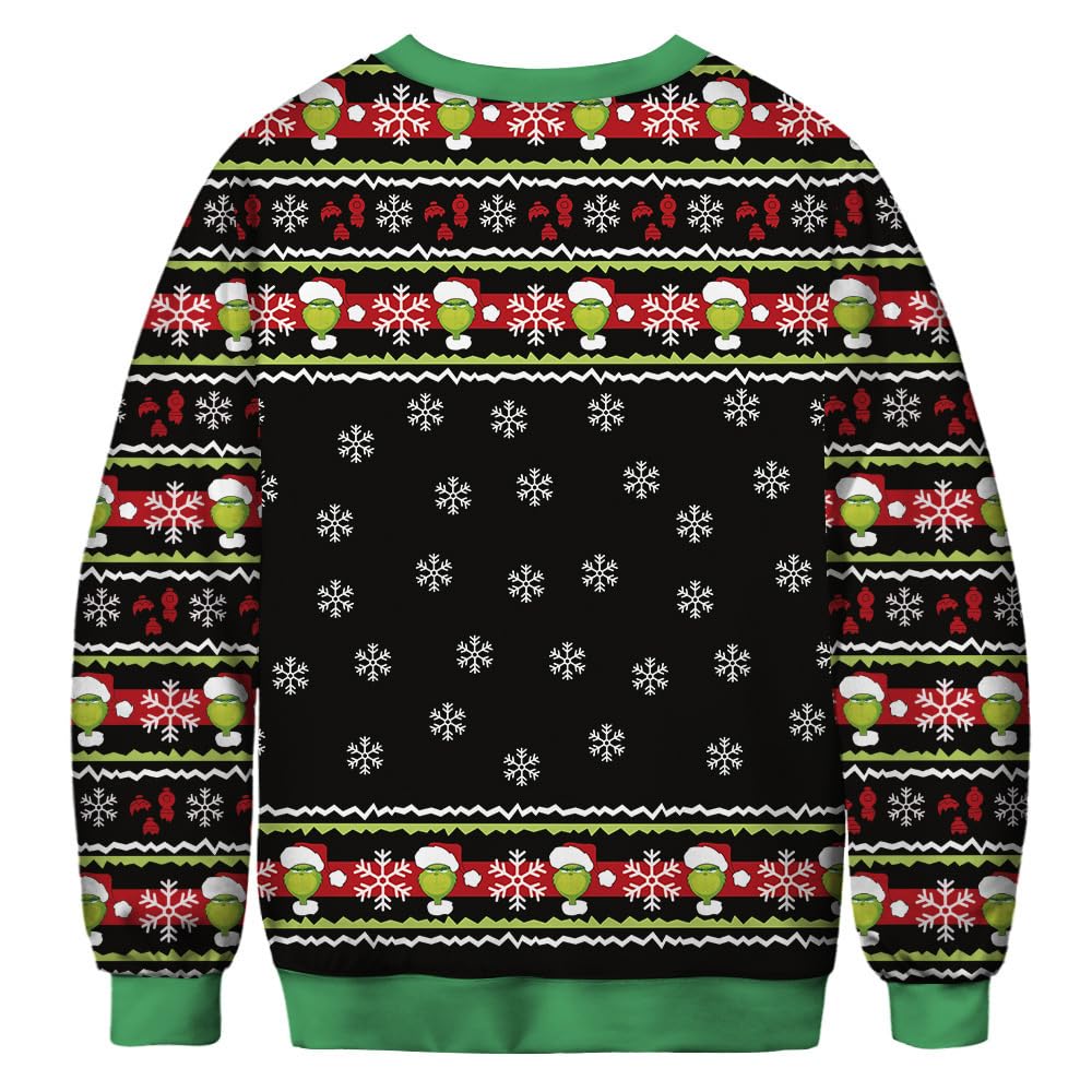 2024 Ugly Christmas Sweater - Green Monster Print Oversized Crewneck Pullover | Long Sleeve Holiday Sweatshirt for Women & Men | Perfect for Xmas Parties, Family Gatherings & Festive Photos