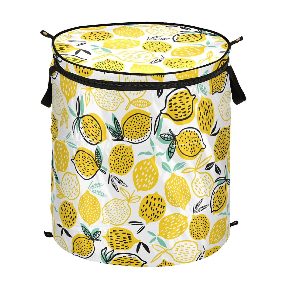 Fresh Lemons Pop-Up Laundry Hamper with Lid - Collapsible Dirty Clothes Basket, Foldable Storage Organizer for Home, Kids Room & Laundry Room | Perfect for Small Spaces, Dorm Rooms & Toy Storage