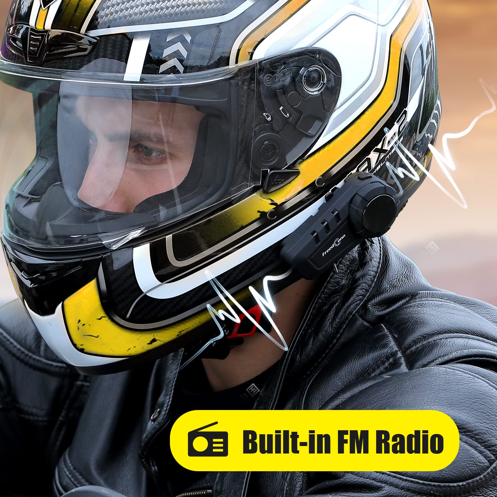 FreedConn KY PRO Motorcycle Bluetooth Headset - Bluetooth 5.0 Helmet Communication System for 6 Riders, 1200m Range, with GPS, HD Speakers, Noise-Canceling Mic, Stereo Music & Waterproof - Perfect for Group Riding, Touring & Adventure Motorcycles