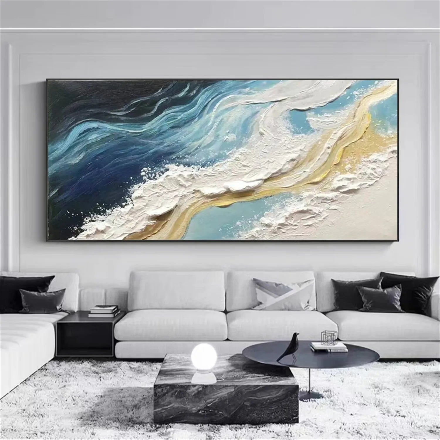 Ocean And Sky Painting #OS 176 - Handmade Coastal Wall Art for Beach House Decor, Living Room & Bedroom