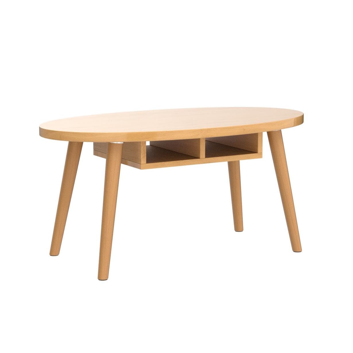 Modern Industrial Oval Coffee Table - Wood Finish End Table for Living Room, Bedroom & Office Decor