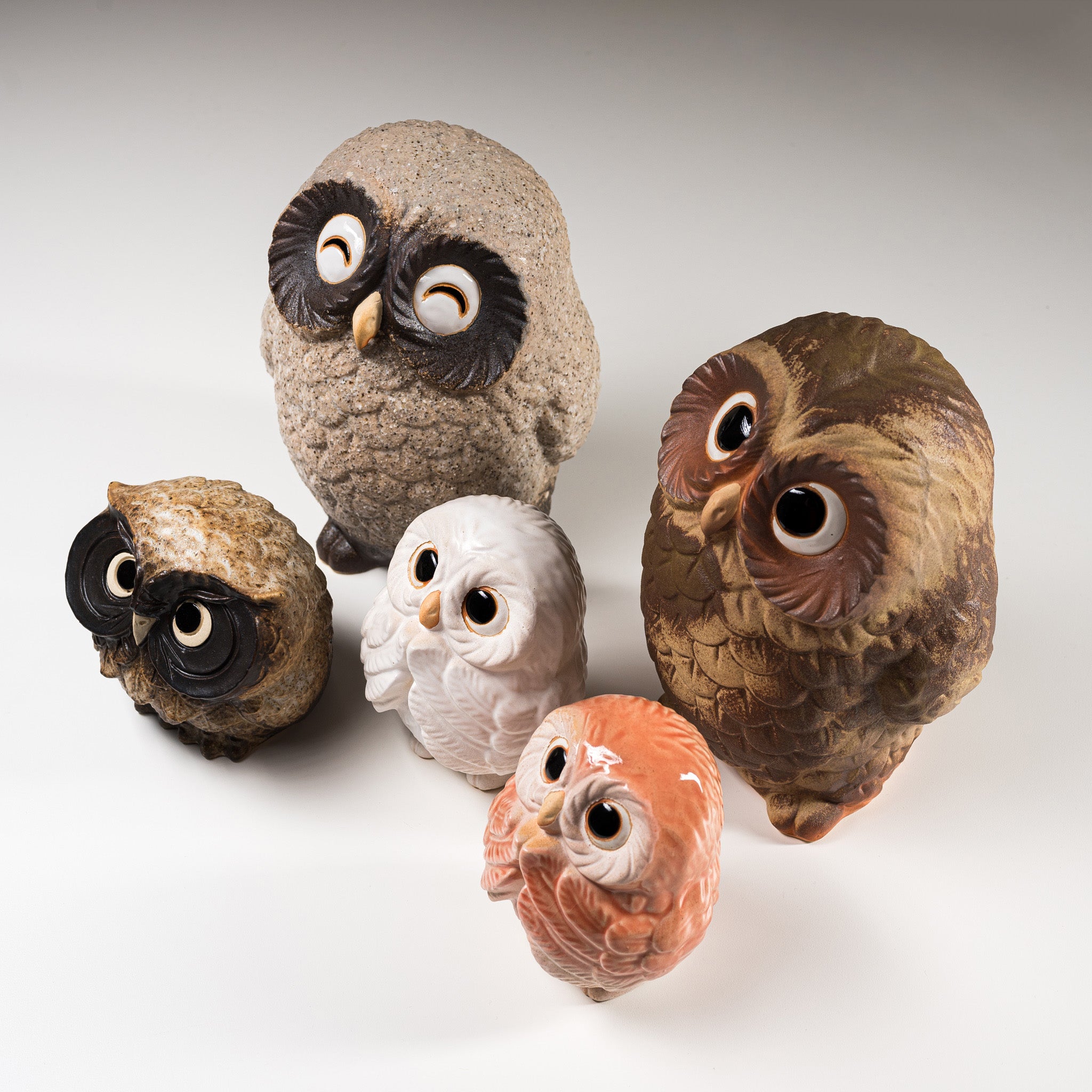 Shigaraki Ware Lucky Owl Ornament - 12cm Cute Pink Ceramic Figurine | Japanese Traditional Pottery Home Decor for Shelf, Office Desk & Gift Giving