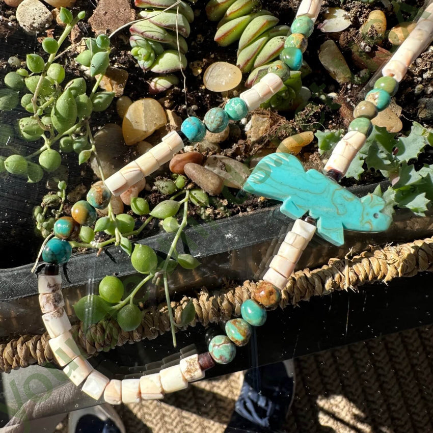 Vintage Conch Shell Heishi Bead Turquoise Necklace - Handmade Boho Jewelry for Women, Natural Stone Beaded Choker with Sterling Silver Clasp | Perfect for Beach Weddings, Music Festivals & Boho Fashion