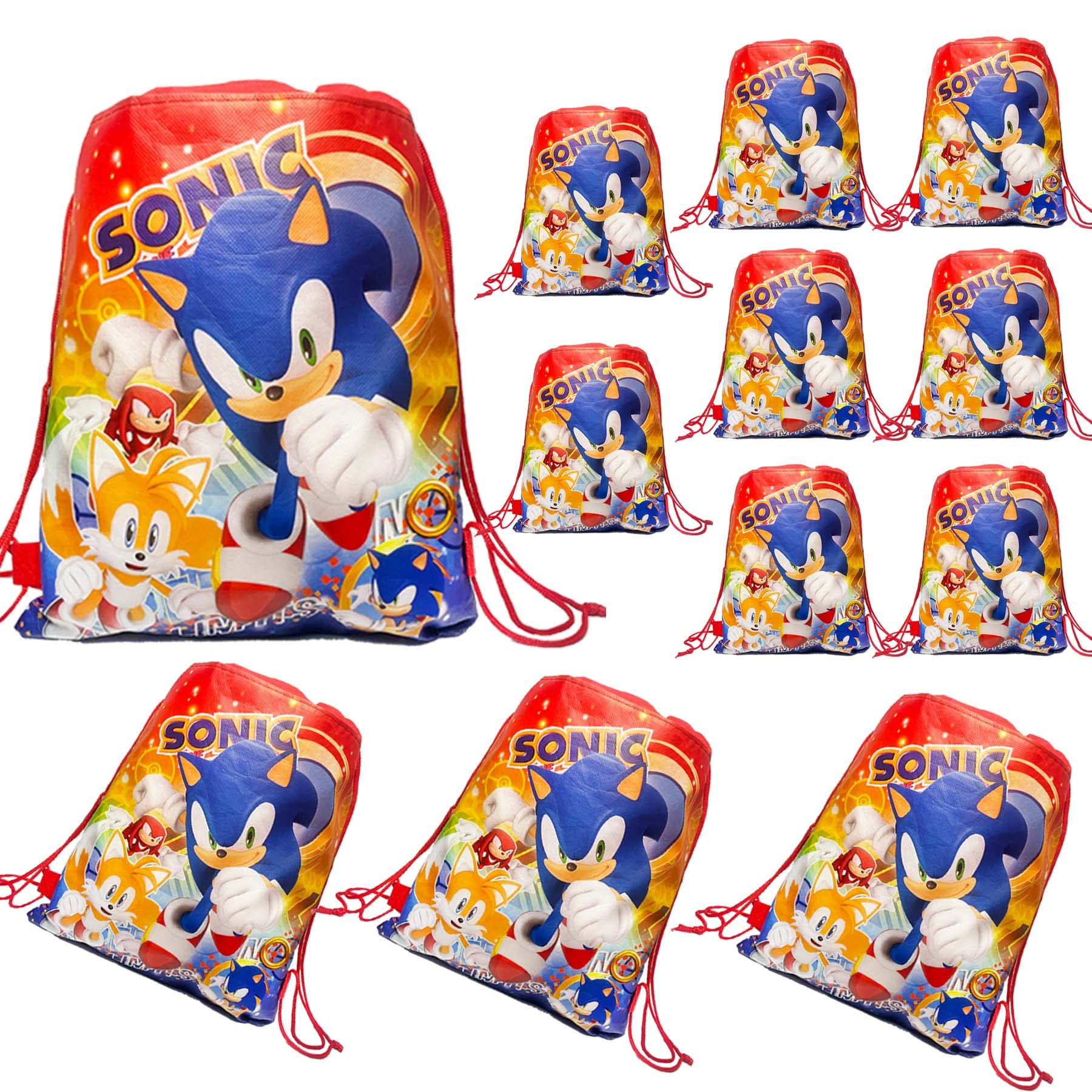 12PCS Red Sonic Drawstring Bags - Acrylic Painting Design Backpack for Sports, Gym, Yoga | Lightweight & Durable Sack for Men, Women, Boys & Girls | Perfect for School, Travel & Outdoor Activities