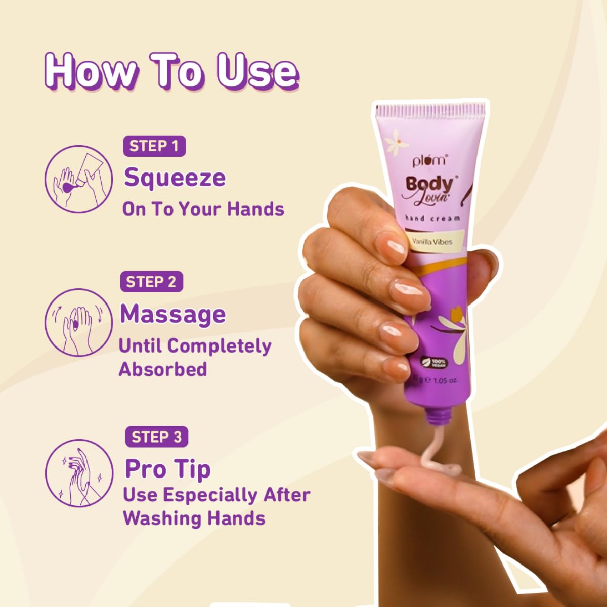 Plum BodyLovin' Vanilla Vibes Hand Cream - Ultra Moisturizing Shea Butter Formula | Non-Greasy, Lightweight & Travel-Sized (30g) | Warm Vanilla Scented Hand Lotion for Dry Skin Care | Perfect for Office, Travel & Daily Hydration