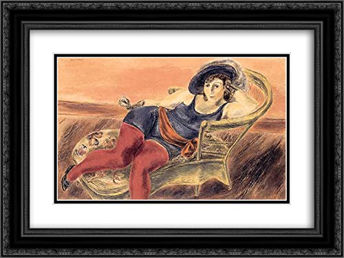 Yasuo Kuniyoshi 'Circus Girl Resting' 24x18 Black Ornate Framed Art Print - 2X Matted Wall Decor for Living Room, Bedroom & Office