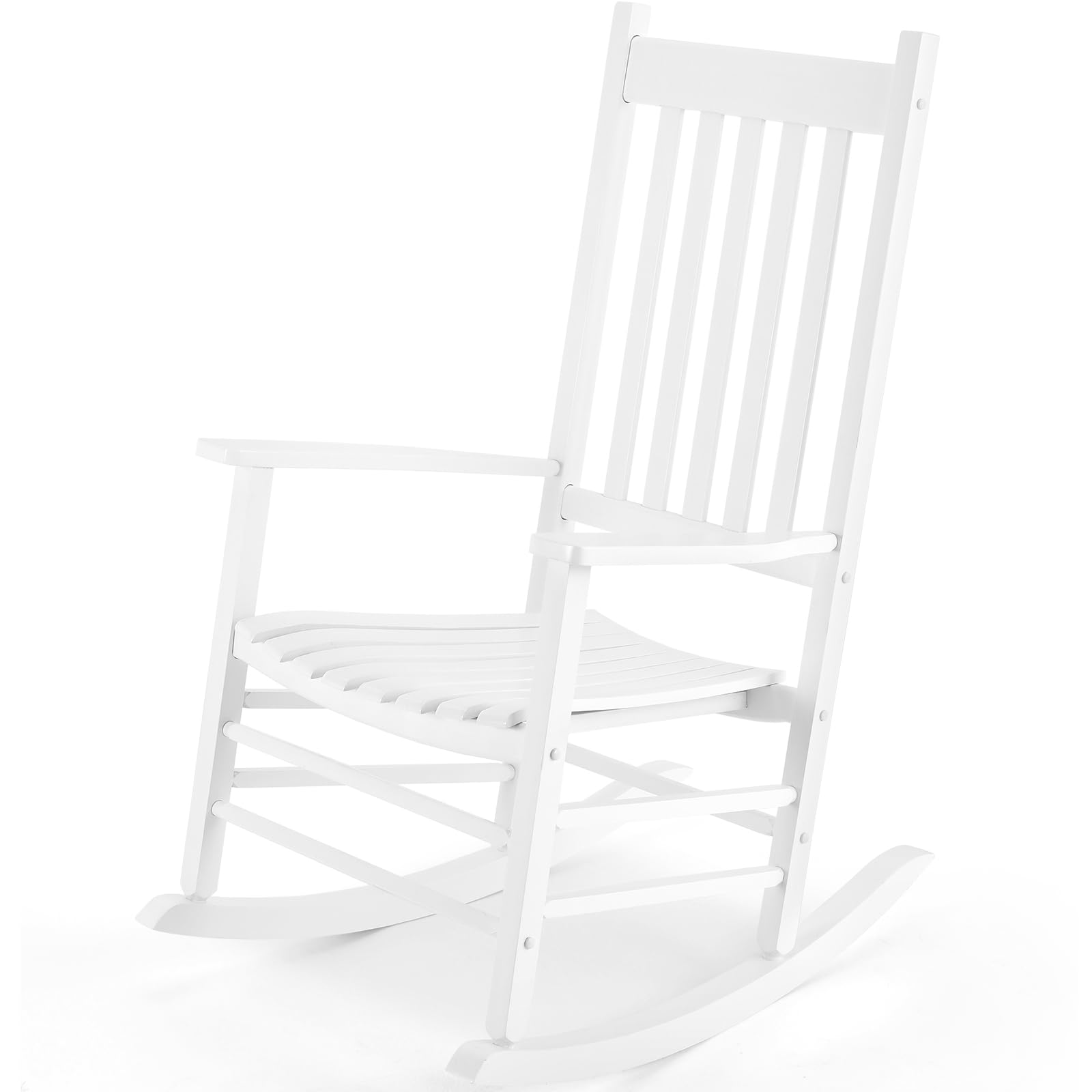 TLGREEN Solid Wood Oversized Outdoor Rocking Chair - Wide Seat All-Weather Patio Porch Rocker - Easy Assembly Indoor/Outdoor Use (White) - Perfect for Backyard Relaxation & Garden Lounging
