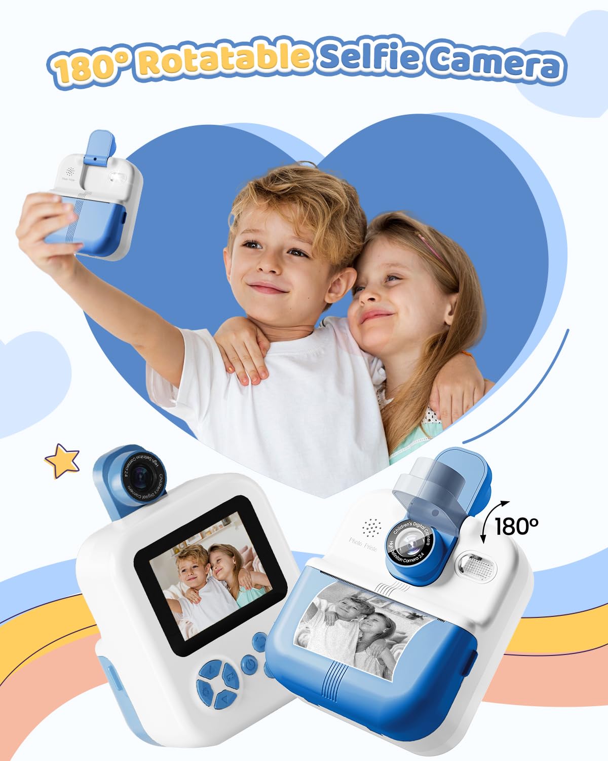 Kids Instant Print Digital Camera - Toddler Camera for Boys & Girls Ages 5-10 | Fun Birthday Gift for Children's Day, Christmas & Parties | Perfect for Travel, Playdates & Creative Learning