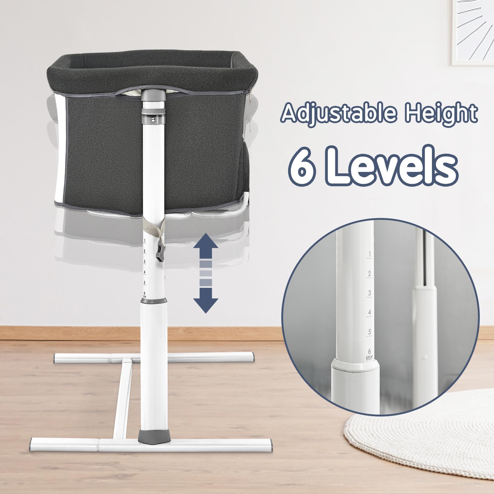 ALVOD Baby Bassinet Bedside Sleeper - Adjustable Height Crib for Infants with Breathable Mesh, Easy Assembly (Dark Grey) | Perfect for Nursery, Bedroom & Travel Use