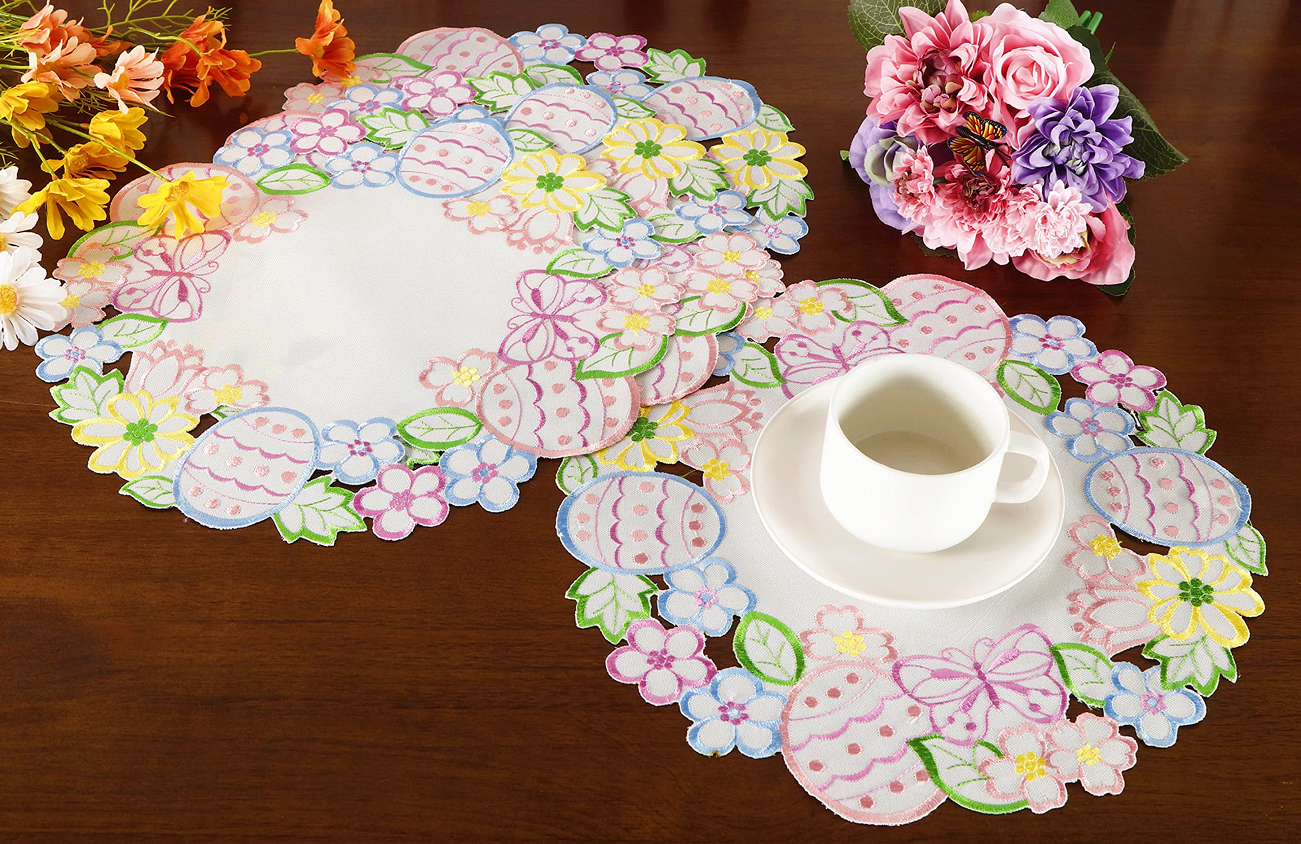 Easter Spring Placemats Set of 4 - Floral Embroidered Egg Design Table Decor for Kitchen Dining Holiday - 14