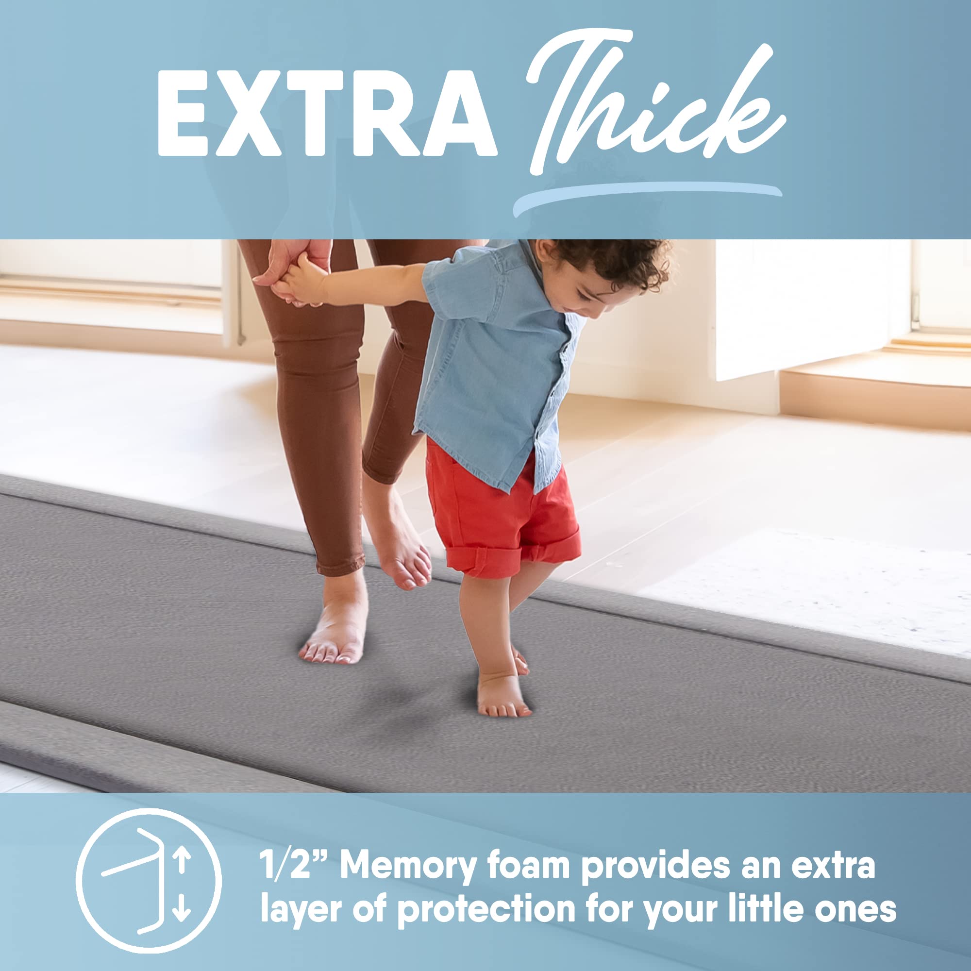 Premium Memory Foam Area Rug - Soft Microfiber Carpet with Built-in Rug Pad, Stain & Fade Resistant - 2'x6' Light Grey for Living Room, Bedroom, Kids Room - Perfect for Cozy Home Decor & High-Traffic Areas