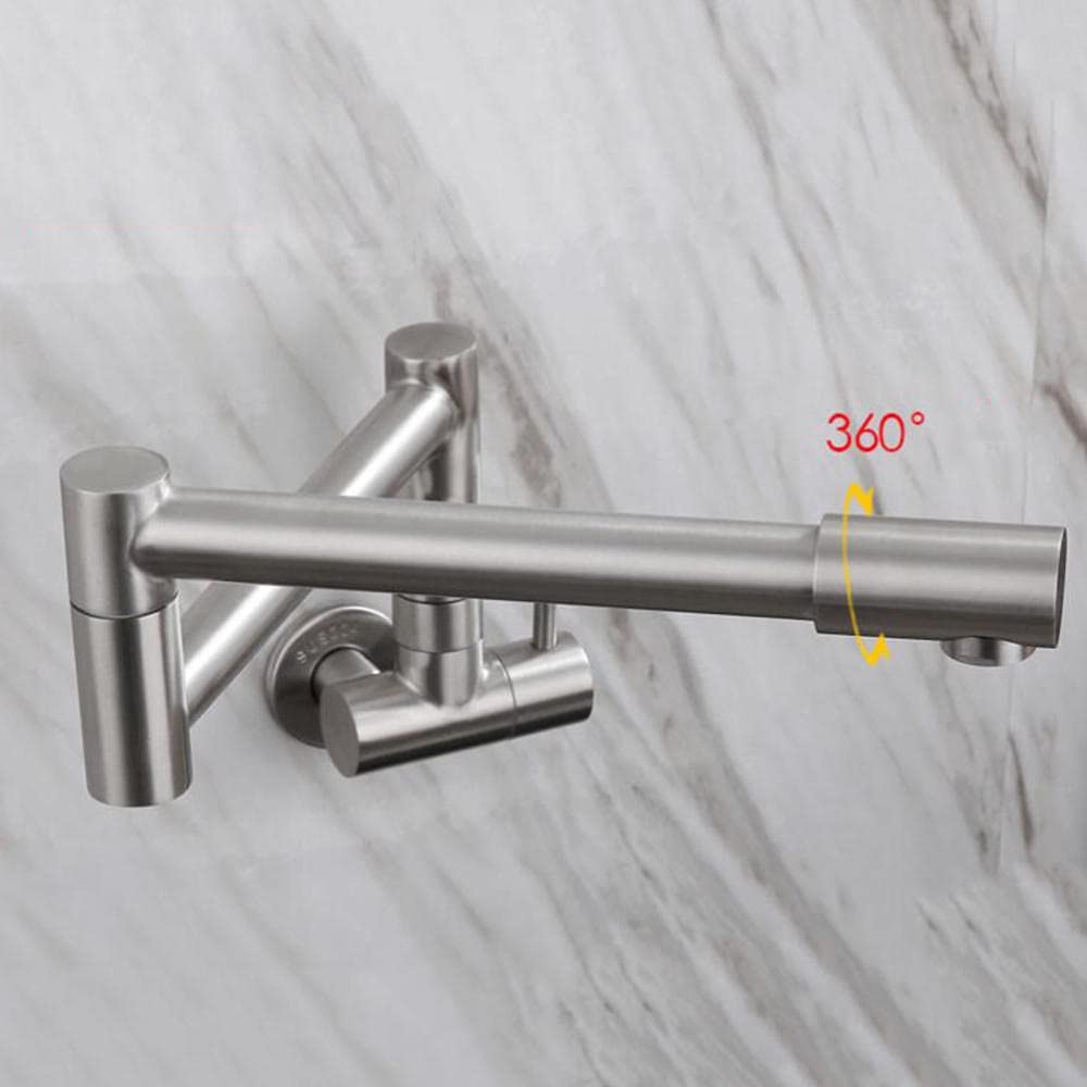 Foldable Stainless Steel Cold Water Wall Faucet - Brushed Finish, 360° Swivel Kitchen Sink Mixer Tap for Modern Homes (Perfect for Small Kitchens, RVs & Outdoor Use)