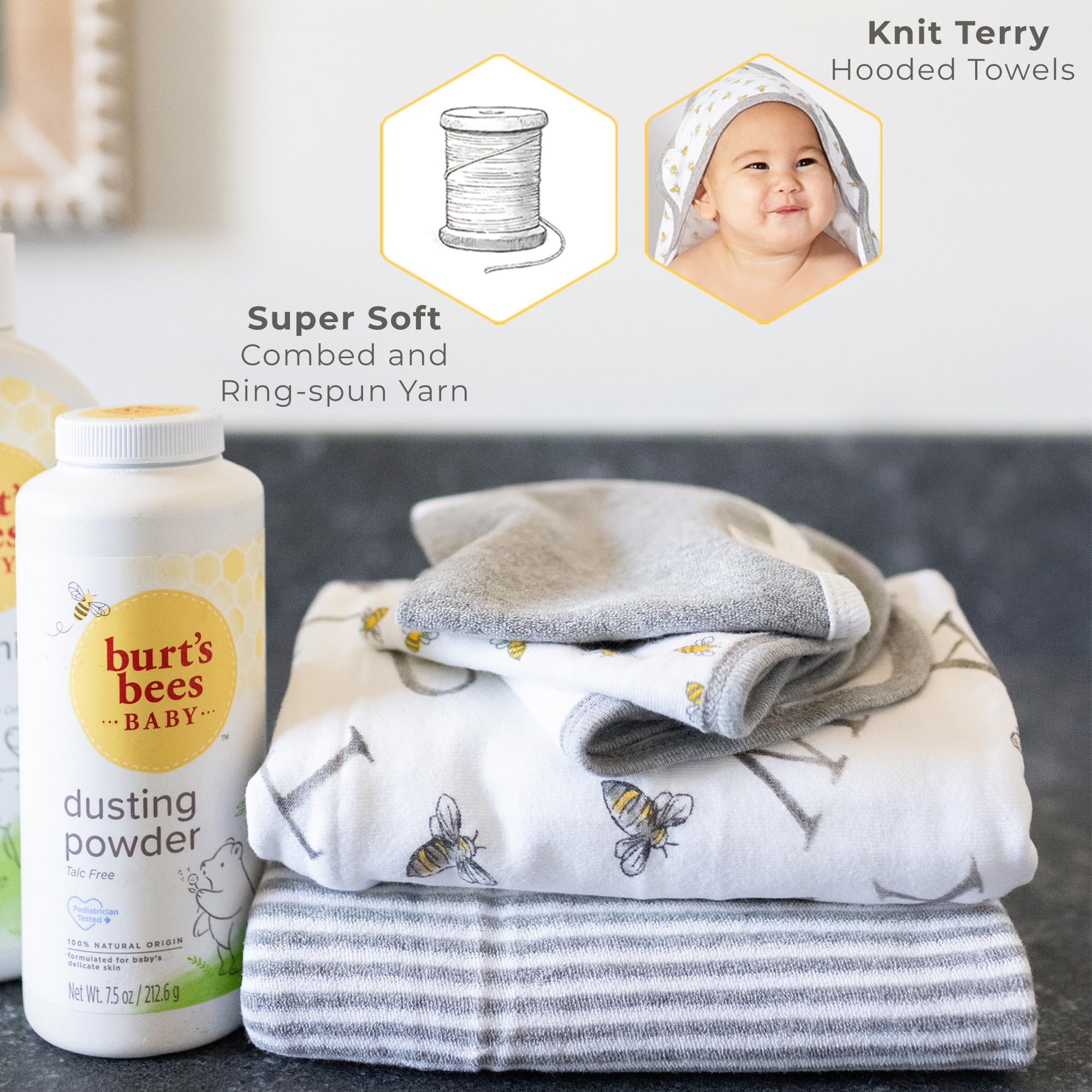 Burt's Bees Baby Hooded Towels - 100% Organic Cotton, Super Soft & Absorbent Knit Terry for Newborns & Toddlers - Perfect for Bath Time, Swimming & After-Spa Care