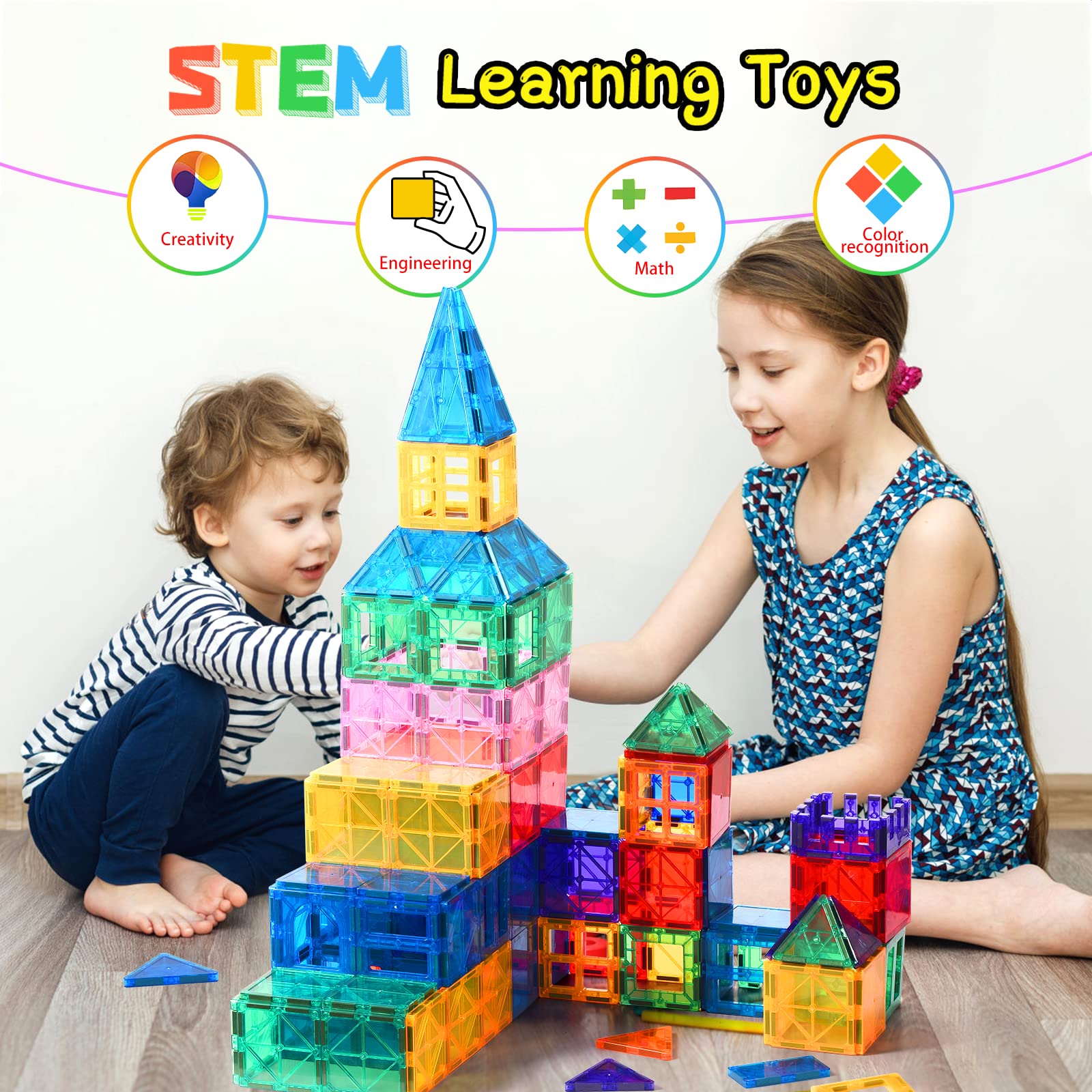 STEM Magnetic Building Blocks for Kids - Educational Montessori Toys for Boys & Girls Ages 3+ | Sensory Learning, Creative Construction Play | Perfect for Preschool Classroom & Home Playroom Activities
