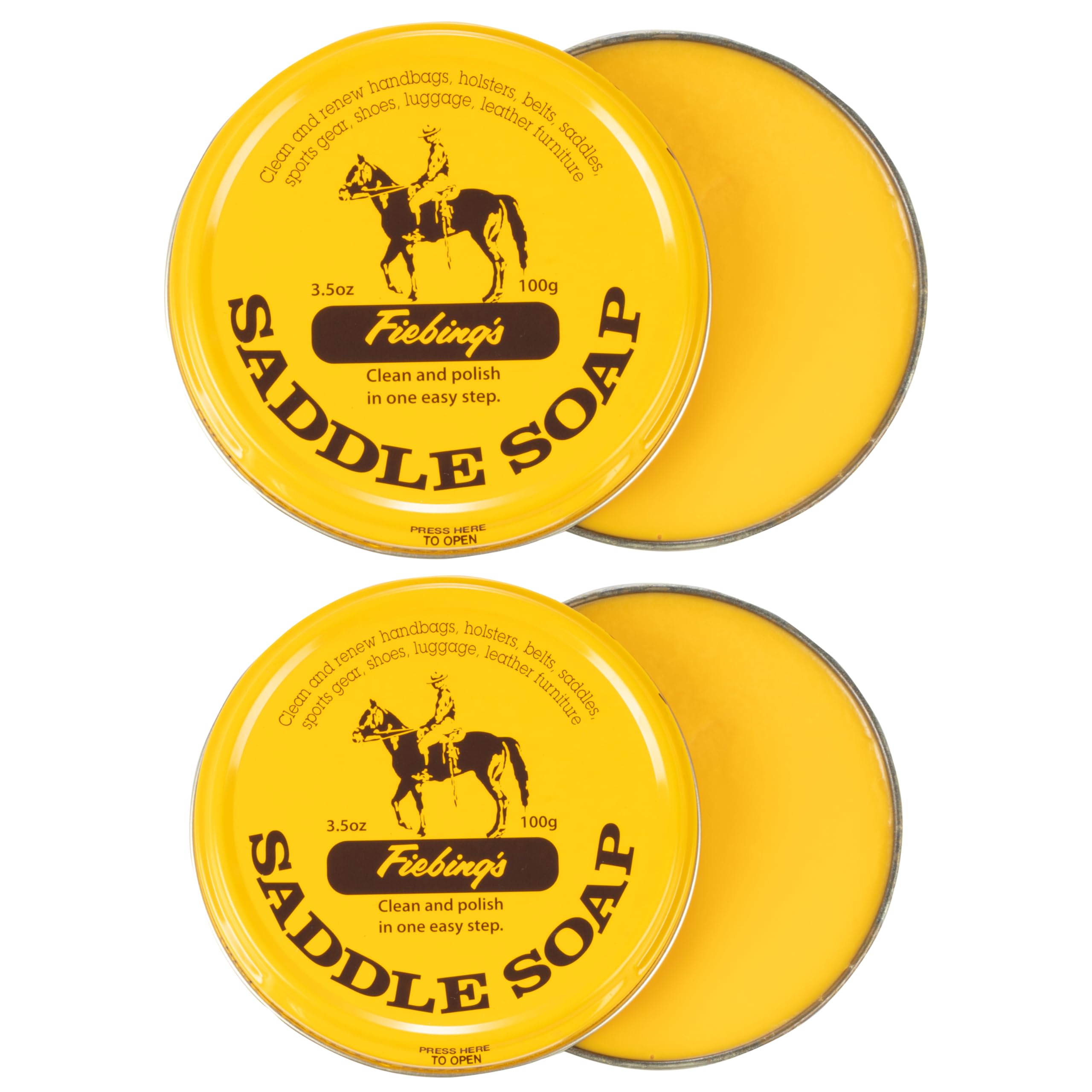 Fiebing's Yellow Saddle Soap (2 Pack, 3.5 oz Each) - Leather Cleaner & Conditioner to Soften, Protect & Restore - Ideal for Leathercraft, Car Seats, Couches, Shoes, Purses, Boots & Bags - Perfect for Leather Maintenance & Restoration Projects