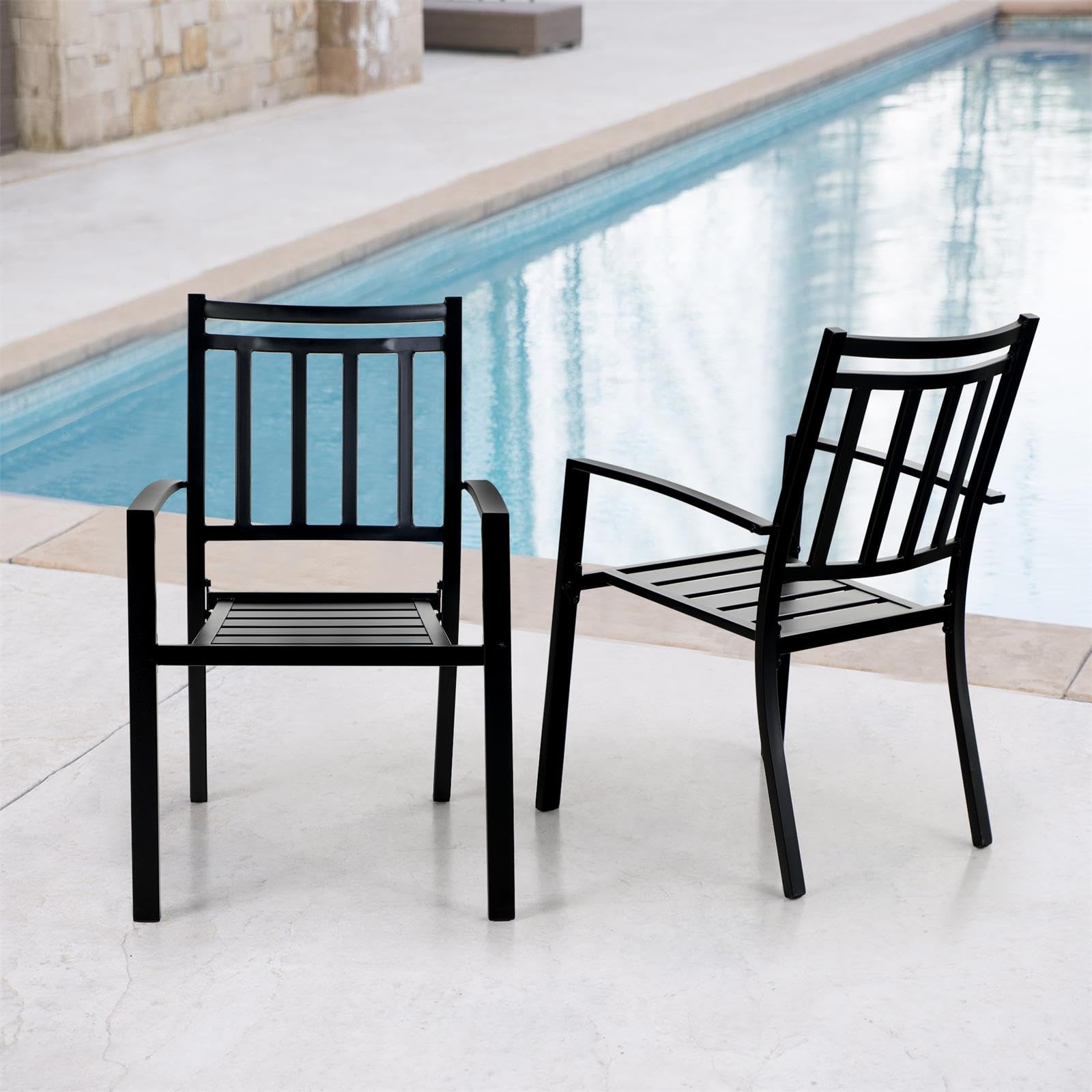 Sophia & William 2-Piece Black Metal Outdoor Dining Chairs Set - Stackable E-Coated Wrought Iron Patio Chairs for Garden, Backyard, Poolside & Restaurant Use