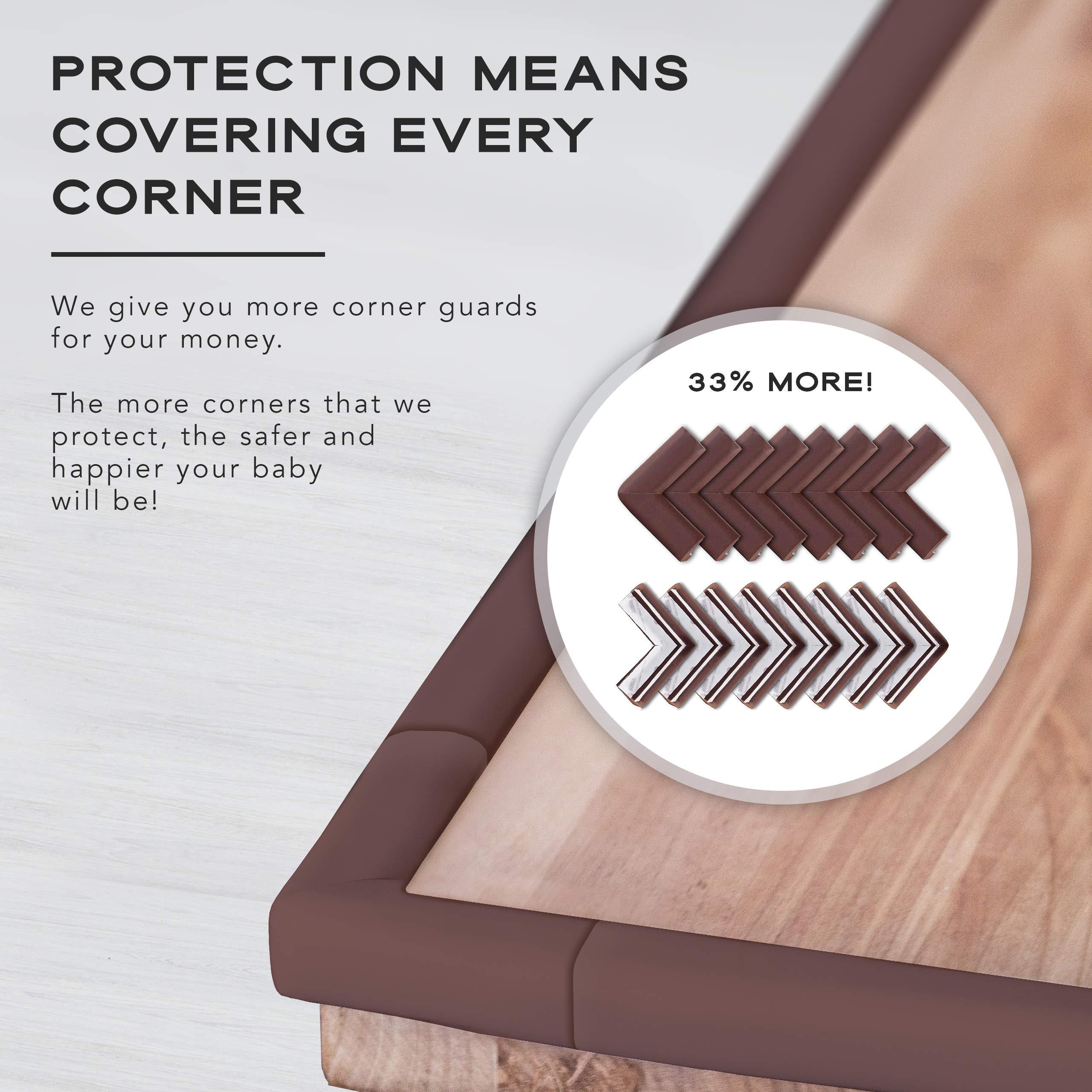 Bébé Earth Baby Proofing Corner Guard Protector Set - 16 Pack Safety Bumpers for Childproofing Furniture & Tables - Pre-Taped Corner Cushions in Coffee Brown - Perfect for Nursery, Living Room & Playroom Safety