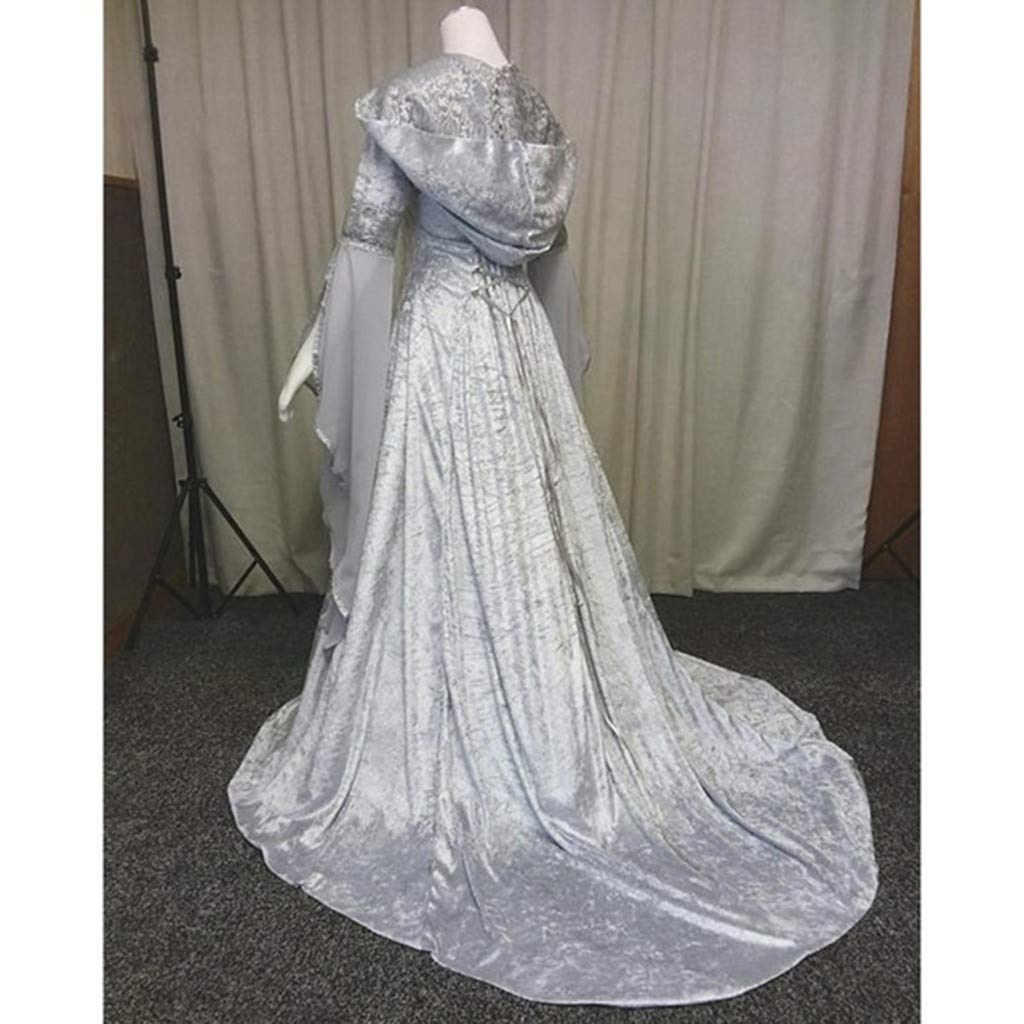 Medieval Women's Dress - Long Sleeve Hooded Floor Length Costume for Renaissance Faire, LARP, Cosplay & Halloween