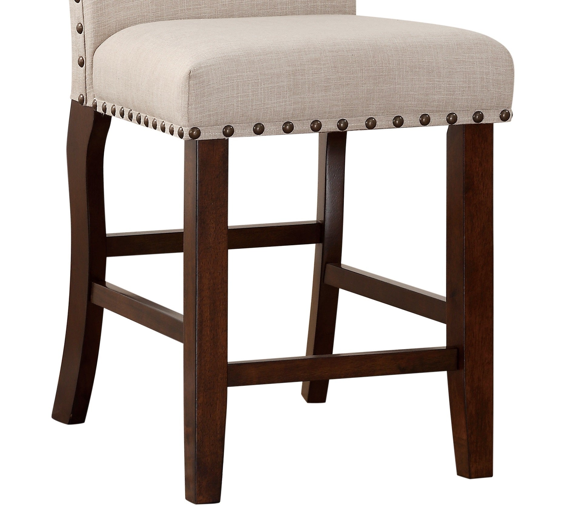 Classic Cream Upholstered Cushion Dining Chairs Set of 2 - Counter Height with Nailhead Trim & Solid Wood Legs - Perfect for Kitchen Island, Breakfast Nook & Small Dining Spaces