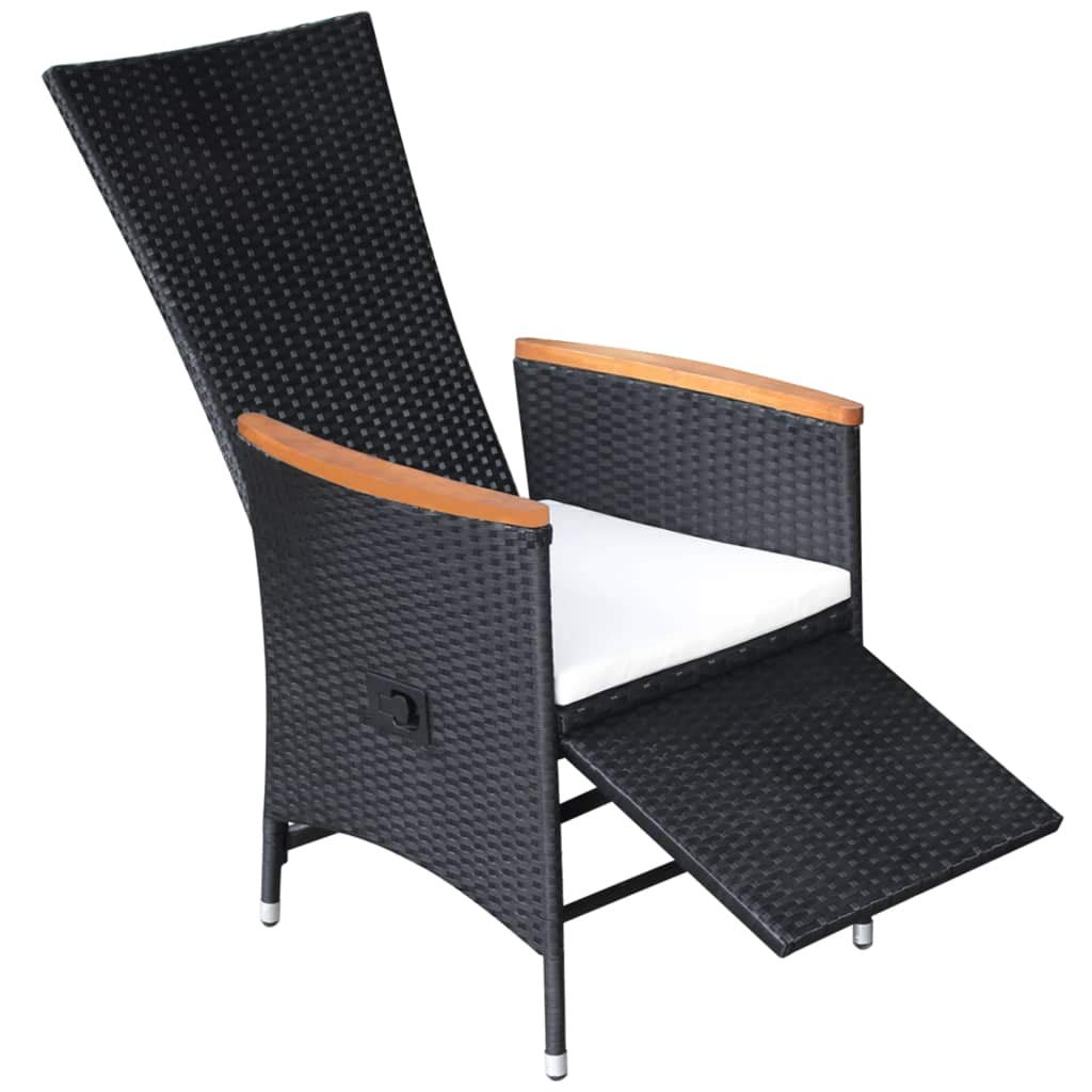 2-Piece Black Poly Rattan Reclining Patio Chairs Set with Cushions - Outdoor Lounge Chairs for Garden, Lawn, Deck, Backyard, Poolside & Balcony - Perfect for Relaxing, Sunbathing and Entertaining Guests
