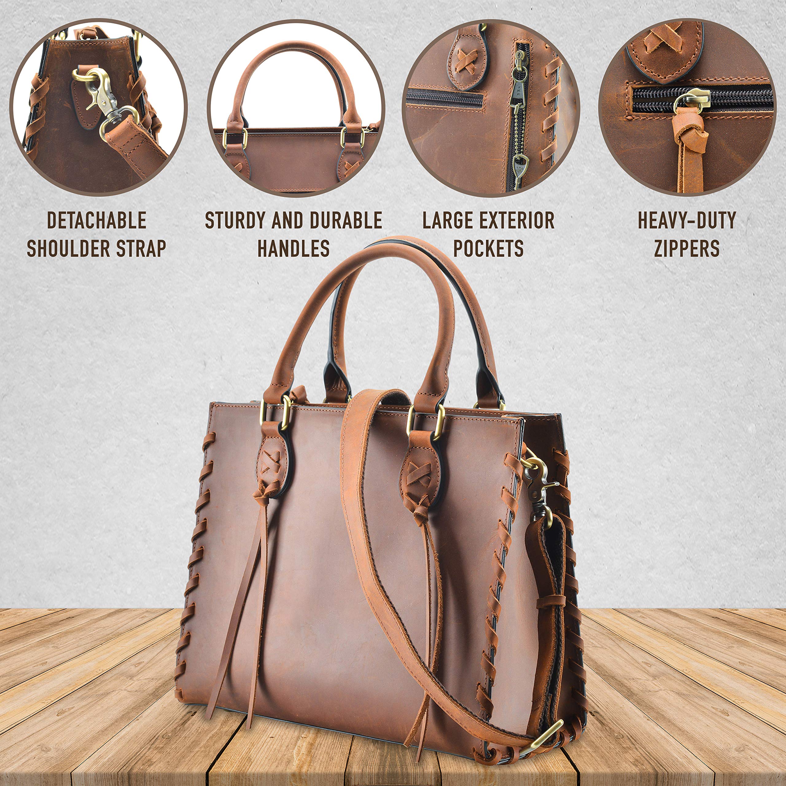 Concealed Carry Emma Satchel - Women's Shoulder Bag & Crossbody Purse with Removable Gun Holster - Distressed Brown Leather - Perfect for Everyday Carry, Travel & Self Defense